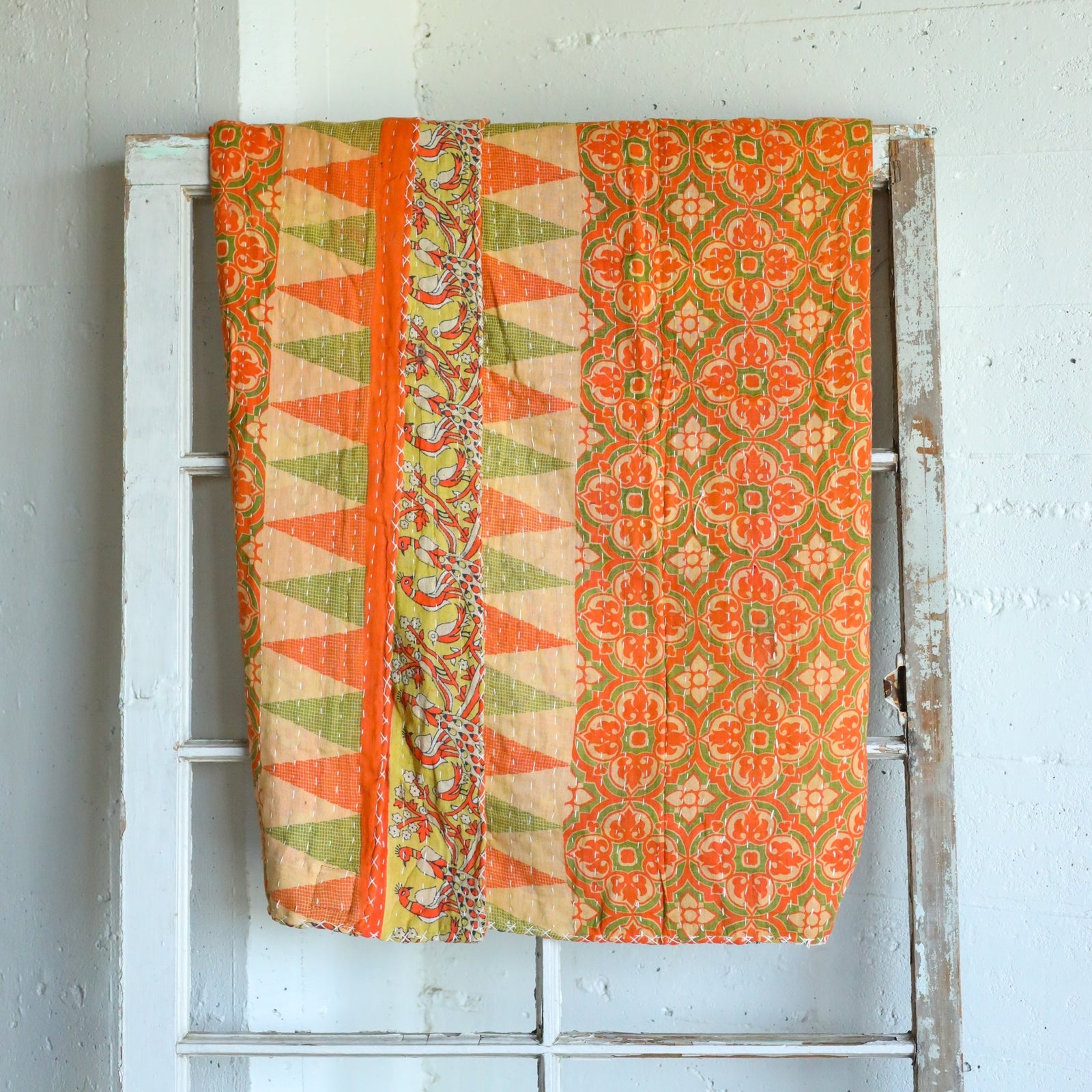 Kantha India Blanket One-of-a-Kind Handcrafted Quilted Pattern Throw – No. K-00669 - Holtz Leather