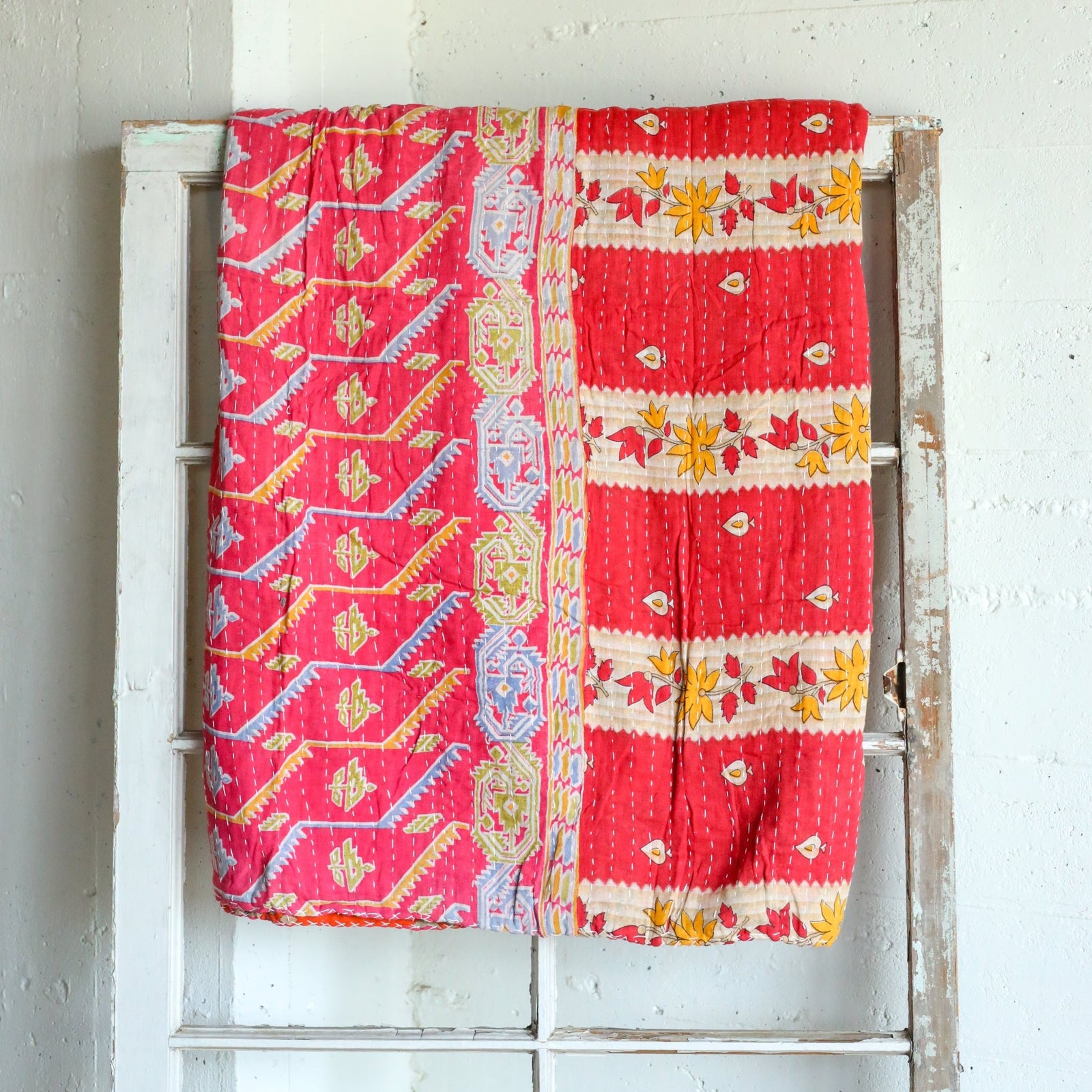 Kantha India Blanket One-of-a-Kind Handcrafted Quilted Pattern Throw – No. K-00672 - Holtz Leather