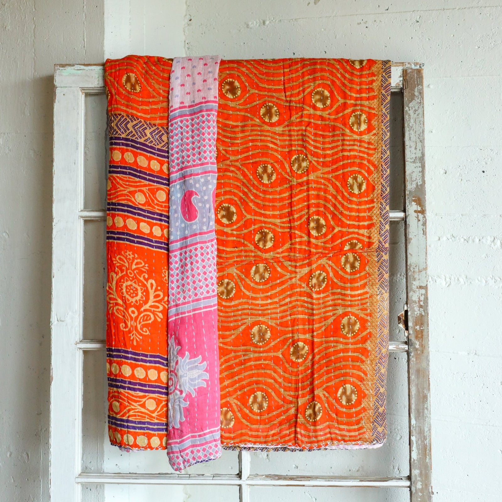 Kantha India Blanket One-of-a-Kind Handcrafted Quilted Pattern Throw – No. K-00678 - Holtz Leather