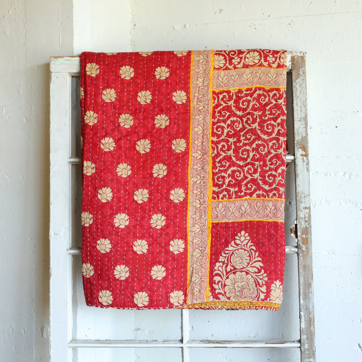 Kantha India Blanket One-of-a-Kind Handcrafted Quilted Pattern Throw – No. K-00683 - Holtz Leather