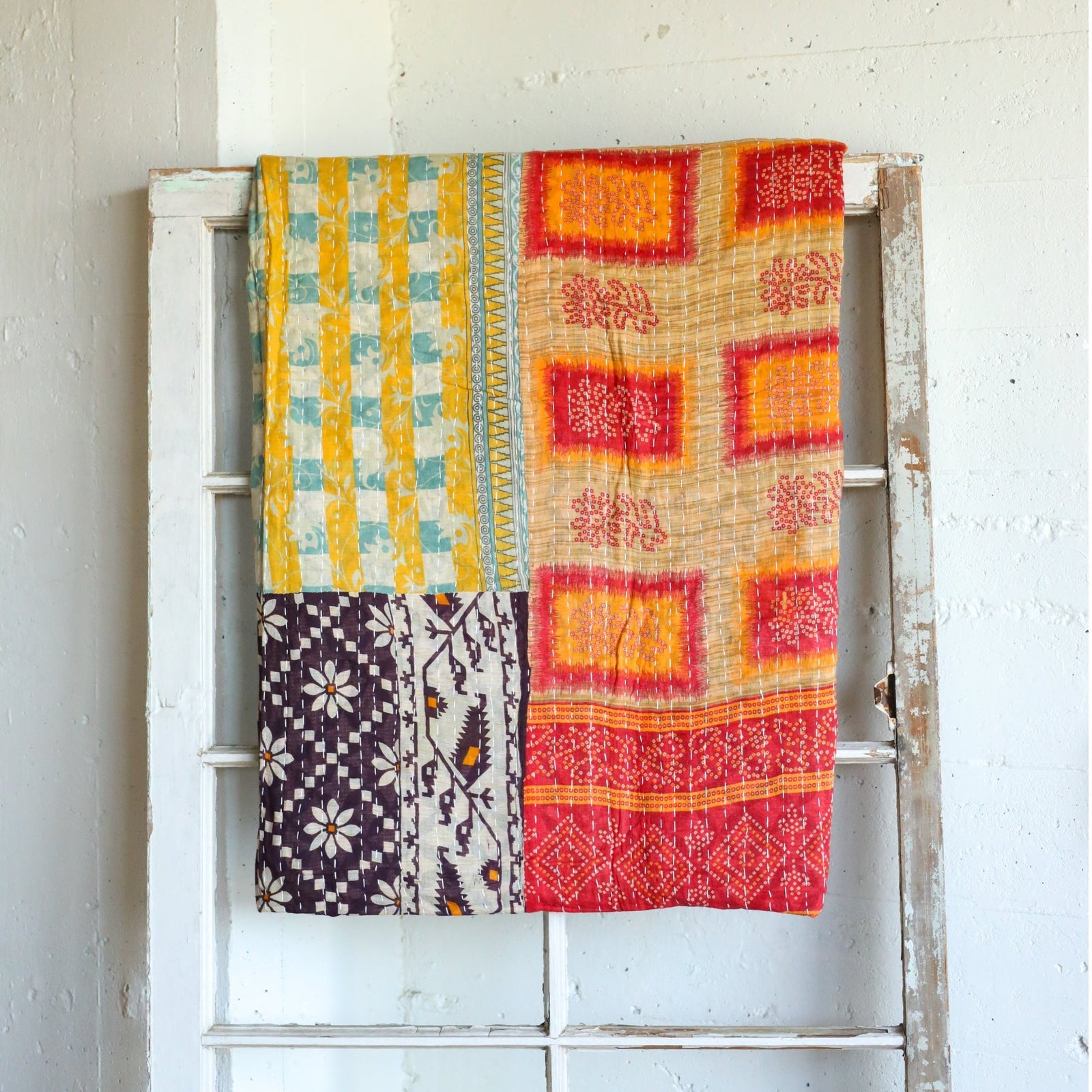 Kantha India Blanket One-of-a-Kind Handcrafted Quilted Pattern Throw – No. K-00683 - Holtz Leather