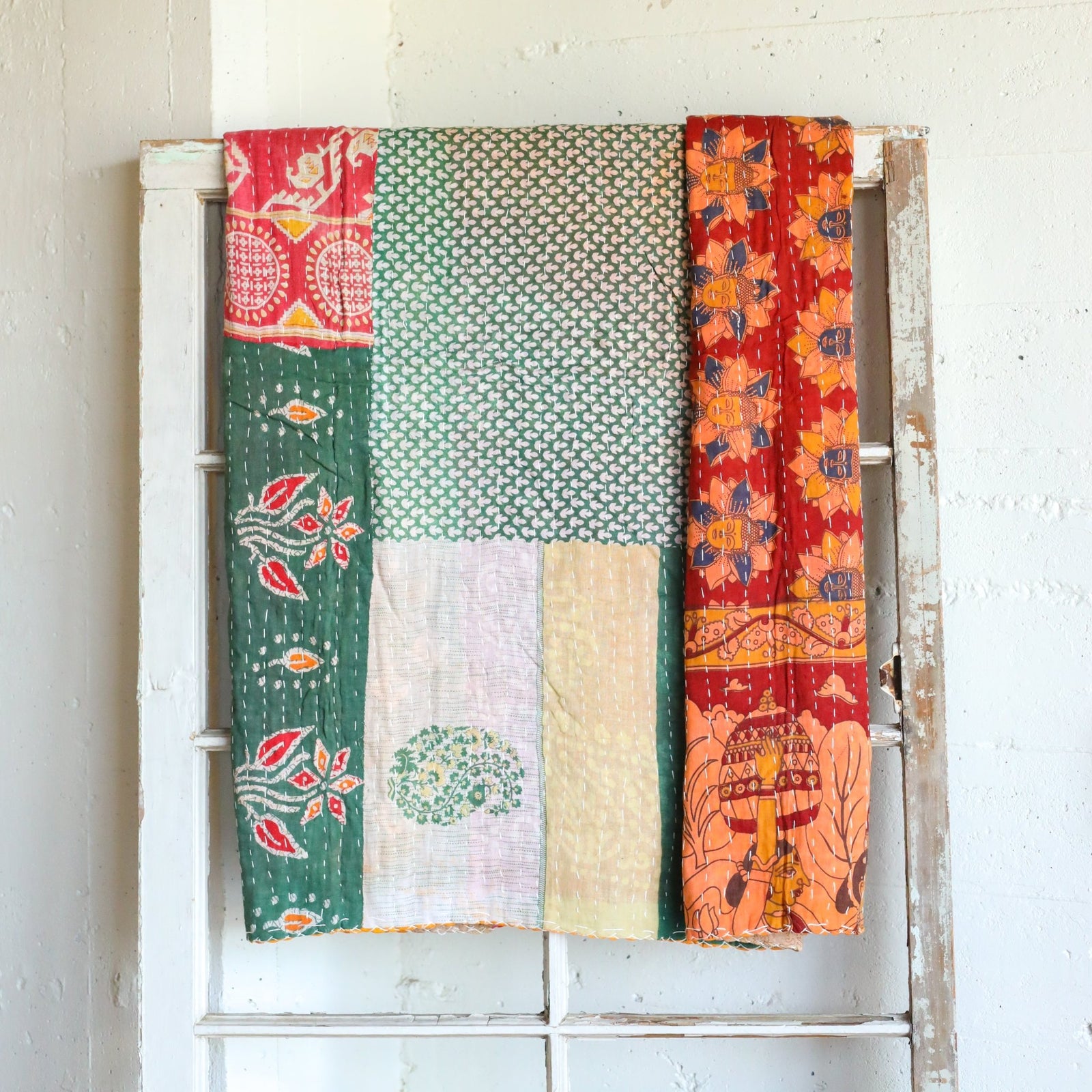 Kantha India Blanket One-of-a-Kind Handcrafted Quilted Pattern Throw – No. K-00685 - Holtz Leather