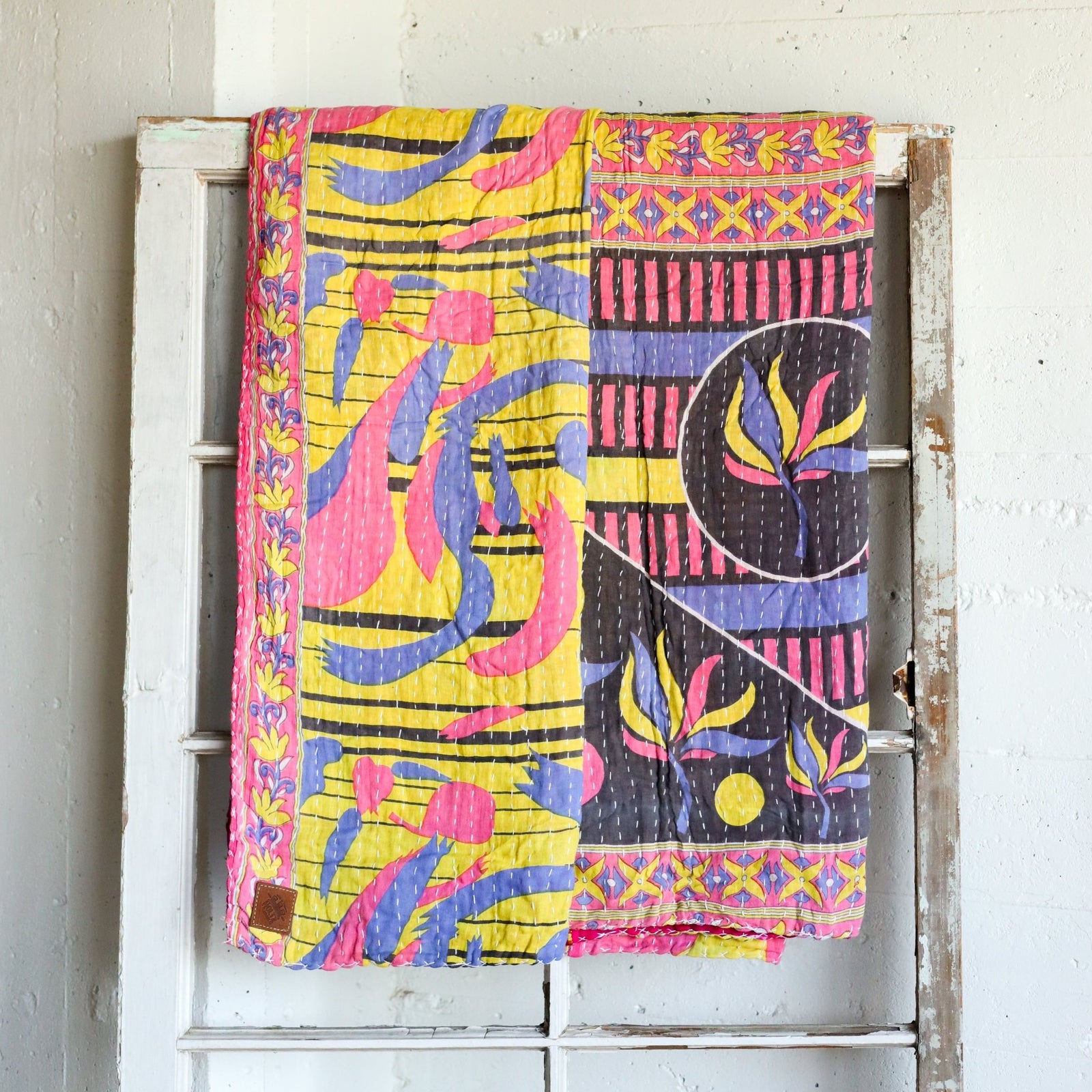 Kantha India Blanket One-of-a-Kind Handcrafted Quilted Pattern Throw – No. K-00694 - Holtz Leather