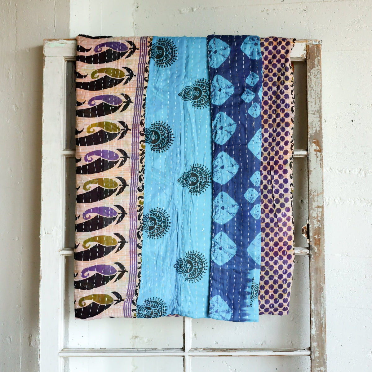 Kantha India Blanket One-of-a-Kind Handcrafted Quilted Pattern Throw – No. K-00697 - Holtz Leather