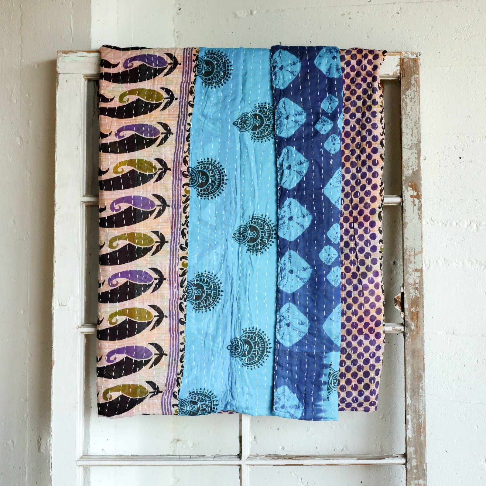 Kantha India Blanket One-of-a-Kind Handcrafted Quilted Pattern Throw – No. K-00697 - Holtz Leather