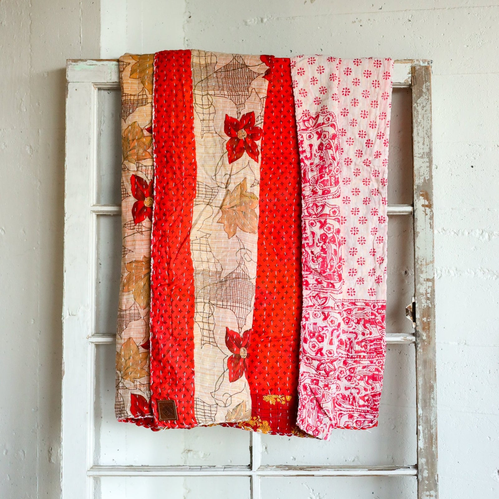 Kantha India Blanket One-of-a-Kind Handcrafted Quilted Pattern Throw – No. K-00699 - Holtz Leather