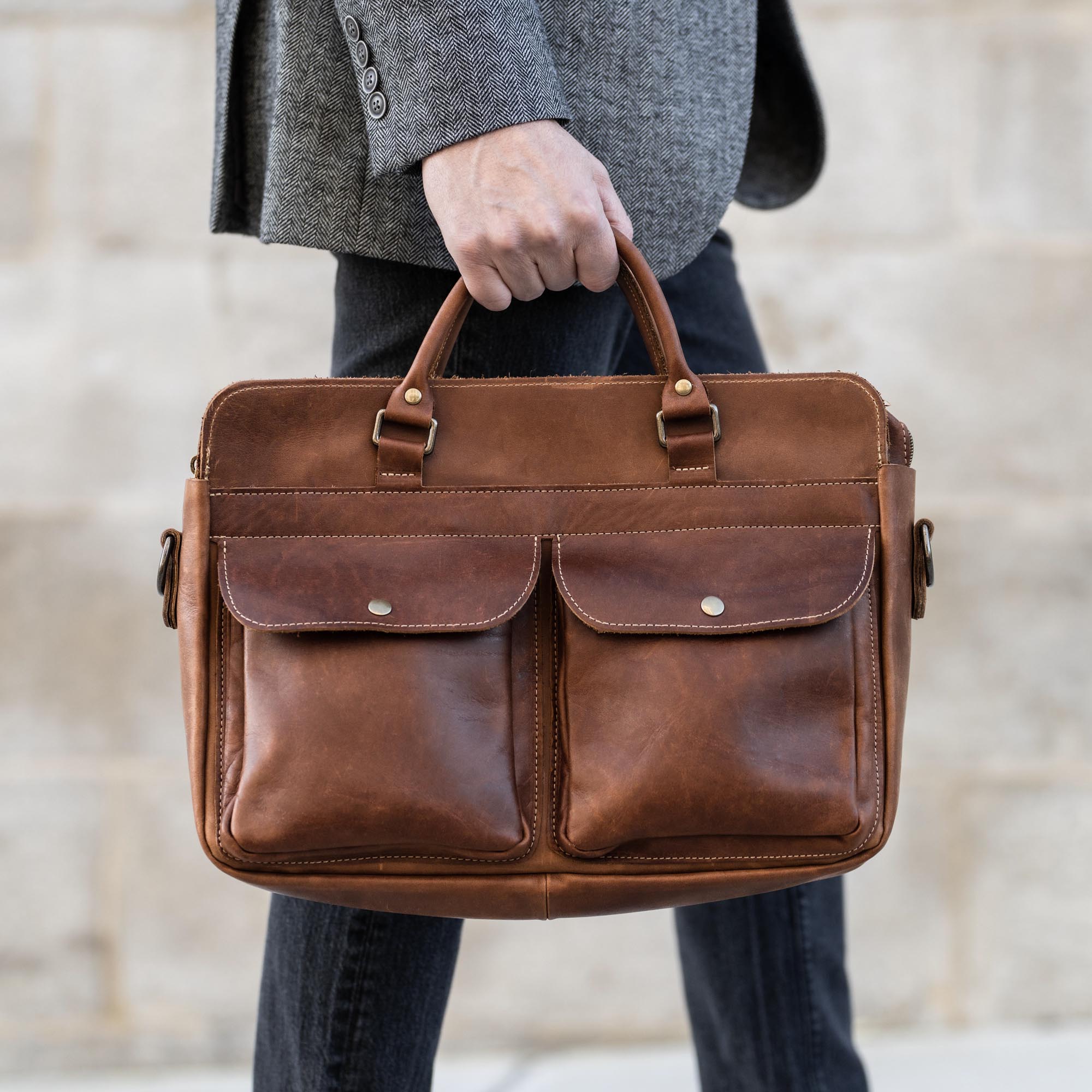 No. 102 Entrepreneur Fine Leather Briefcase & Professional Laptop Bag, Brownat Holtz Leather