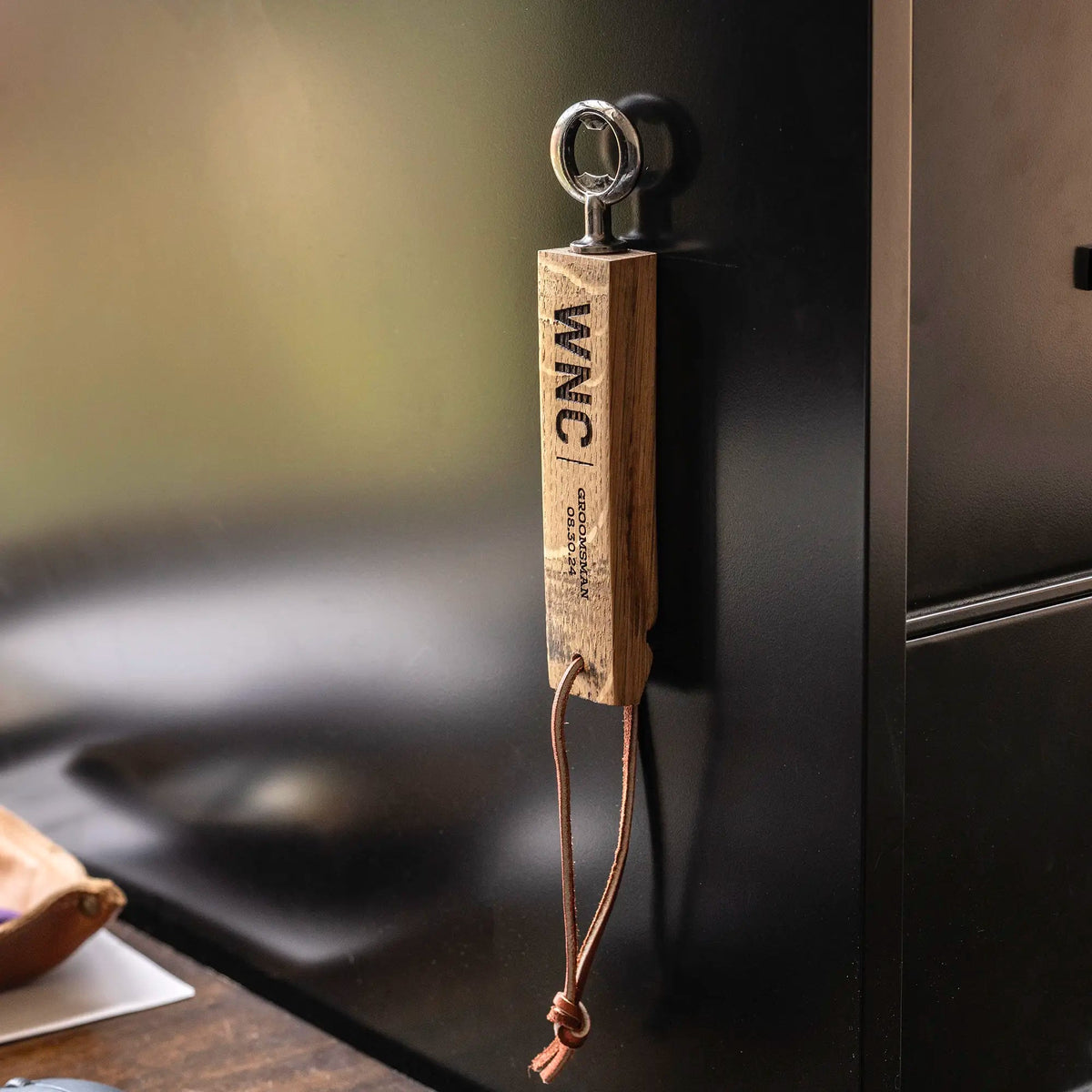 Personalized Bottle Opener Made From Tennessee Whiskey Barrel - Holtz Leather