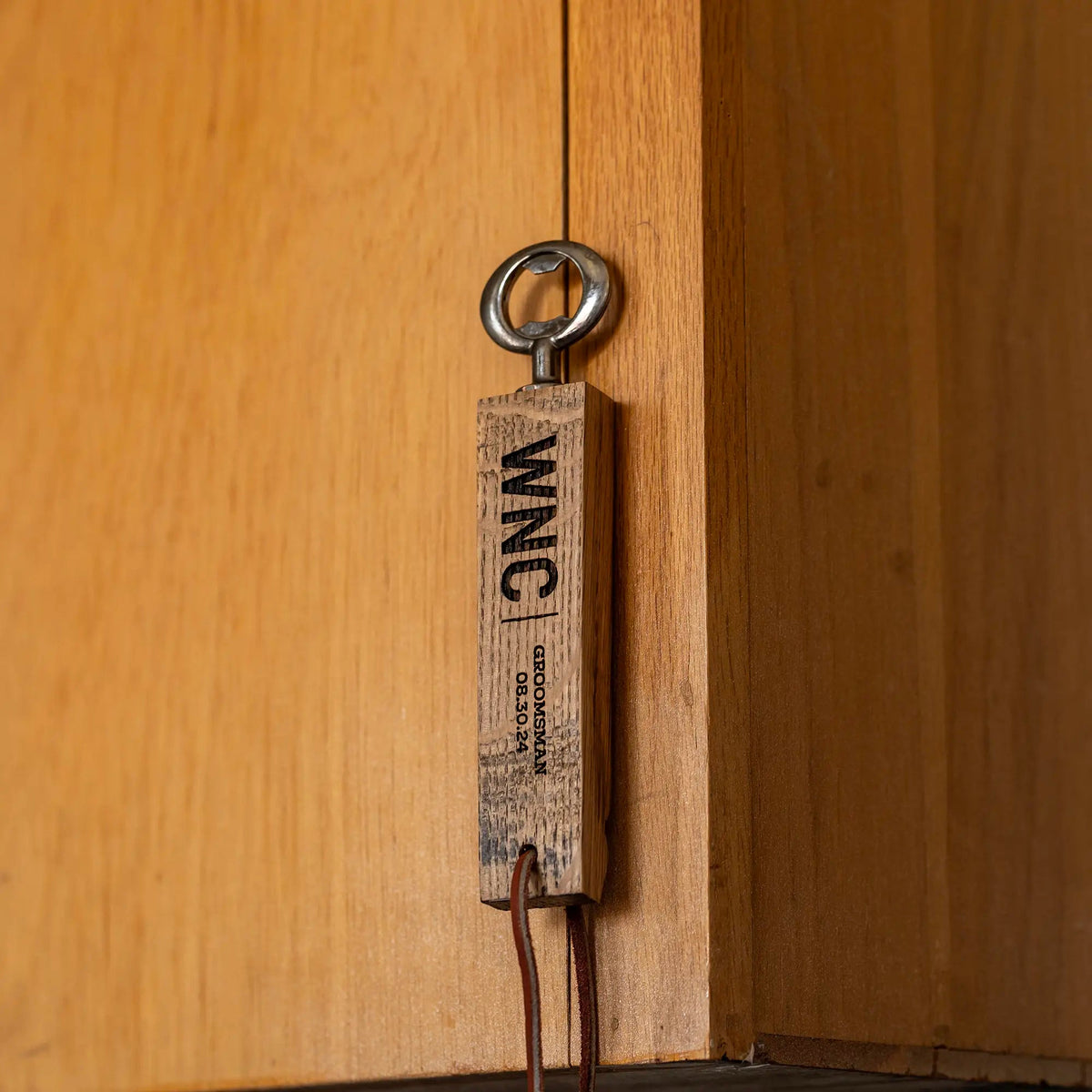 Personalized Bottle Opener Made From Tennessee Whiskey Barrel - Holtz Leather