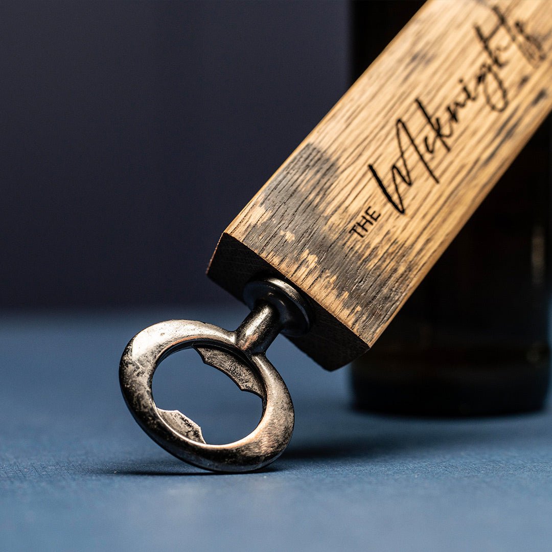 Personalized Bottle Opener Made From Tennessee Whiskey Barrel - Holtz Leather
