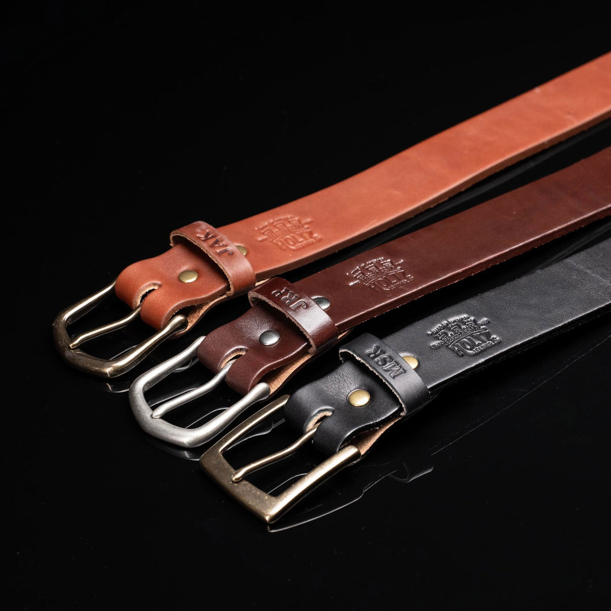 Personalized Bridle Leather Men's Casual Belt – Square Nickel or Brass Buckle - Holtz Leather