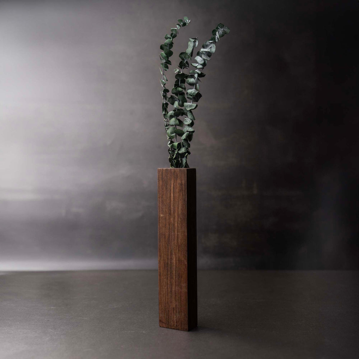 Slim 12 Inch Wood Wall Planter Sconce Vase with Pocket & Eucalyptus - Holtz Leather