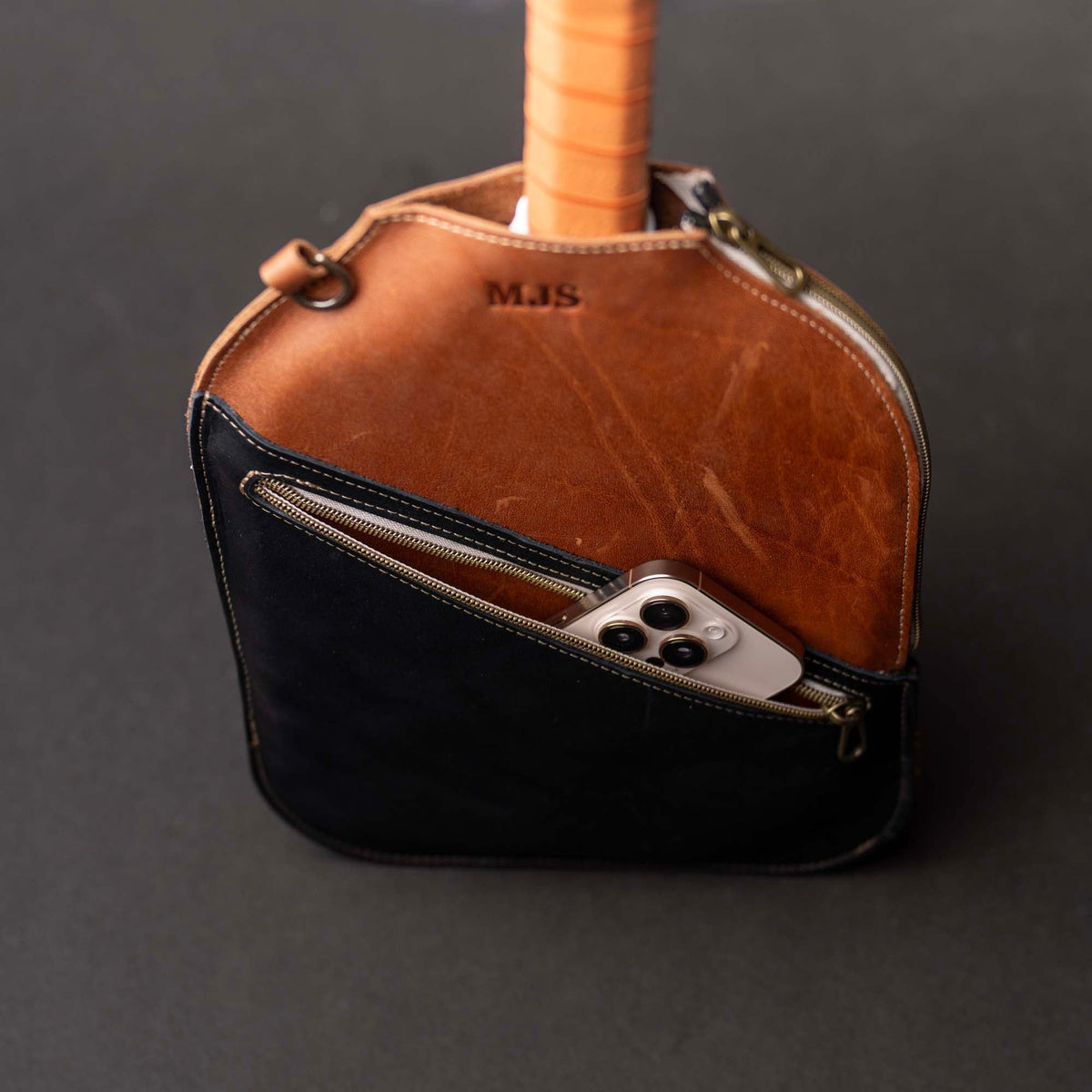 The Avery Personalized Leather Pickleball Sleeve Cover - Holtz Leather