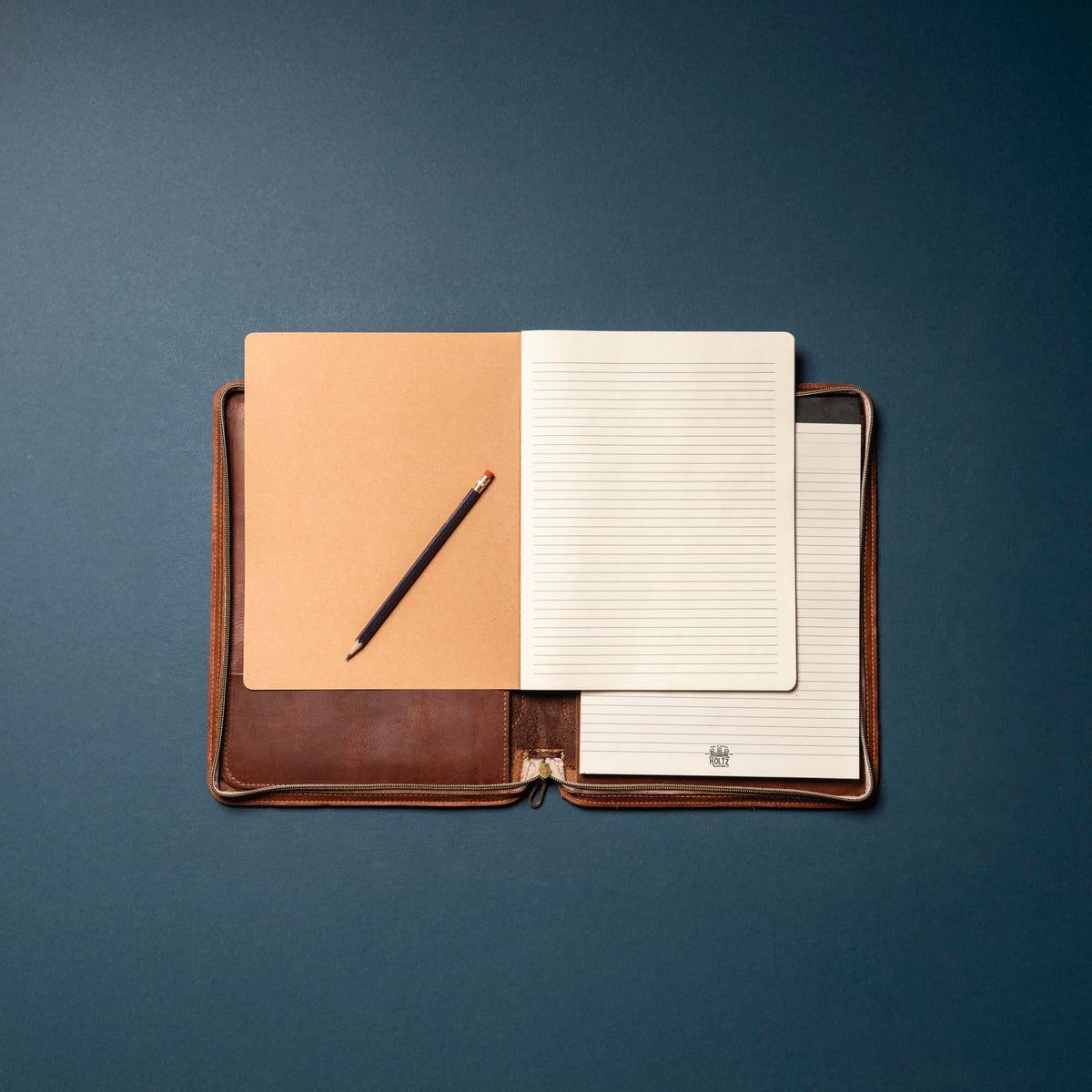 The Carnegie Fine Leather Zippered Portfolio Padfolio Laptop or iPad Case - with two Journals - Holtz Leather