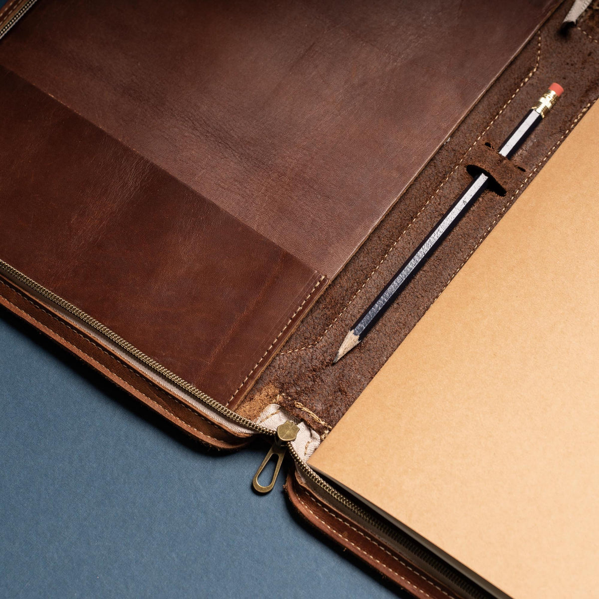The Carnegie Fine Leather Zippered Portfolio Padfolio Laptop or iPad Case - with two Journals - Holtz Leather