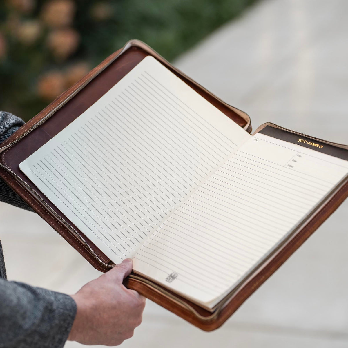 The Carnegie Fine Leather Zippered Portfolio Padfolio Laptop or iPad Case - with two Journals - Holtz Leather