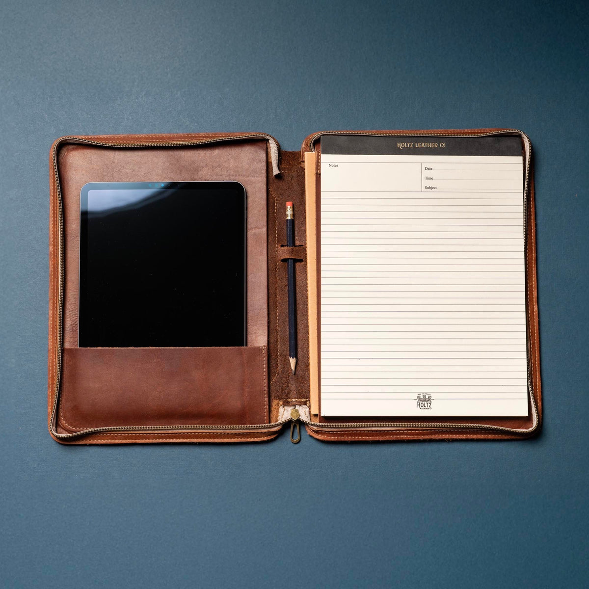 The Carnegie Fine Leather Zippered Portfolio Padfolio Laptop or iPad Case - with two Journals - Holtz Leather