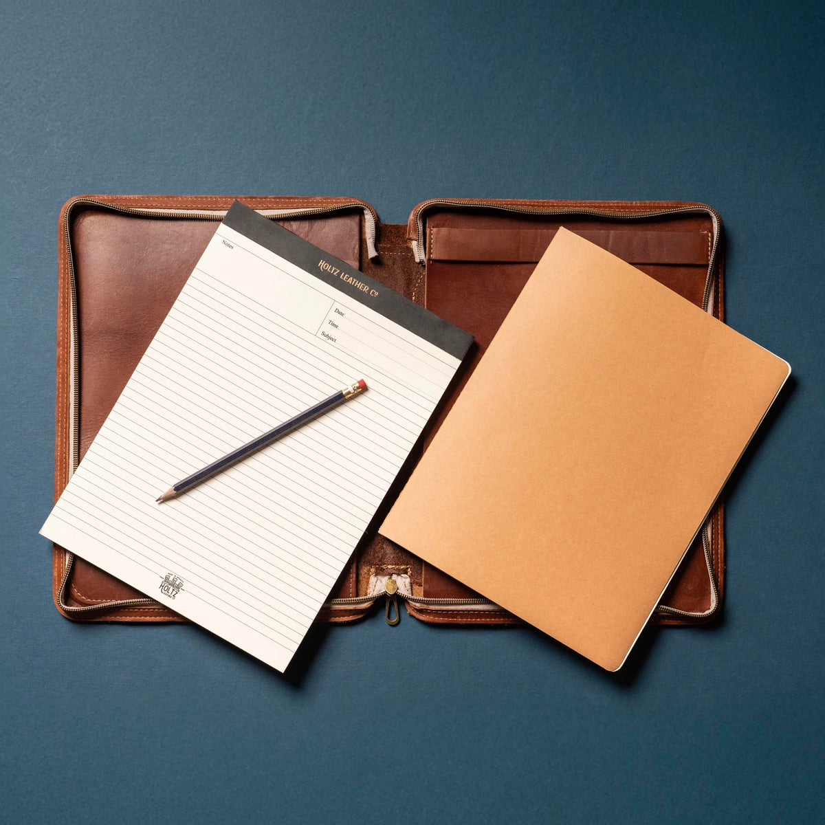 The Carnegie Fine Leather Zippered Portfolio Padfolio Laptop or iPad Case - with two Journals - Holtz Leather