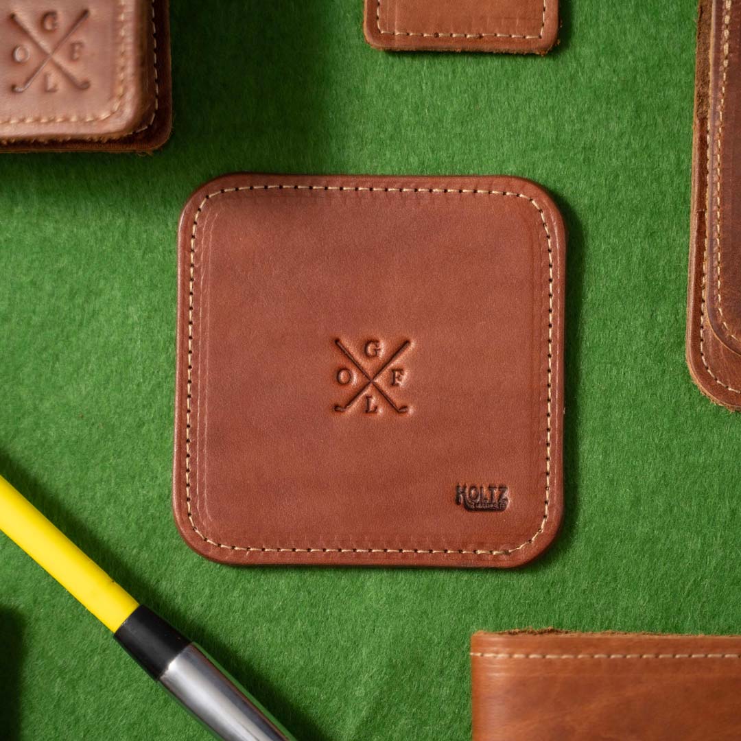 The Golf Ranch House Fine Leather Coaster Set of 4 Coasters - Holtz Leather