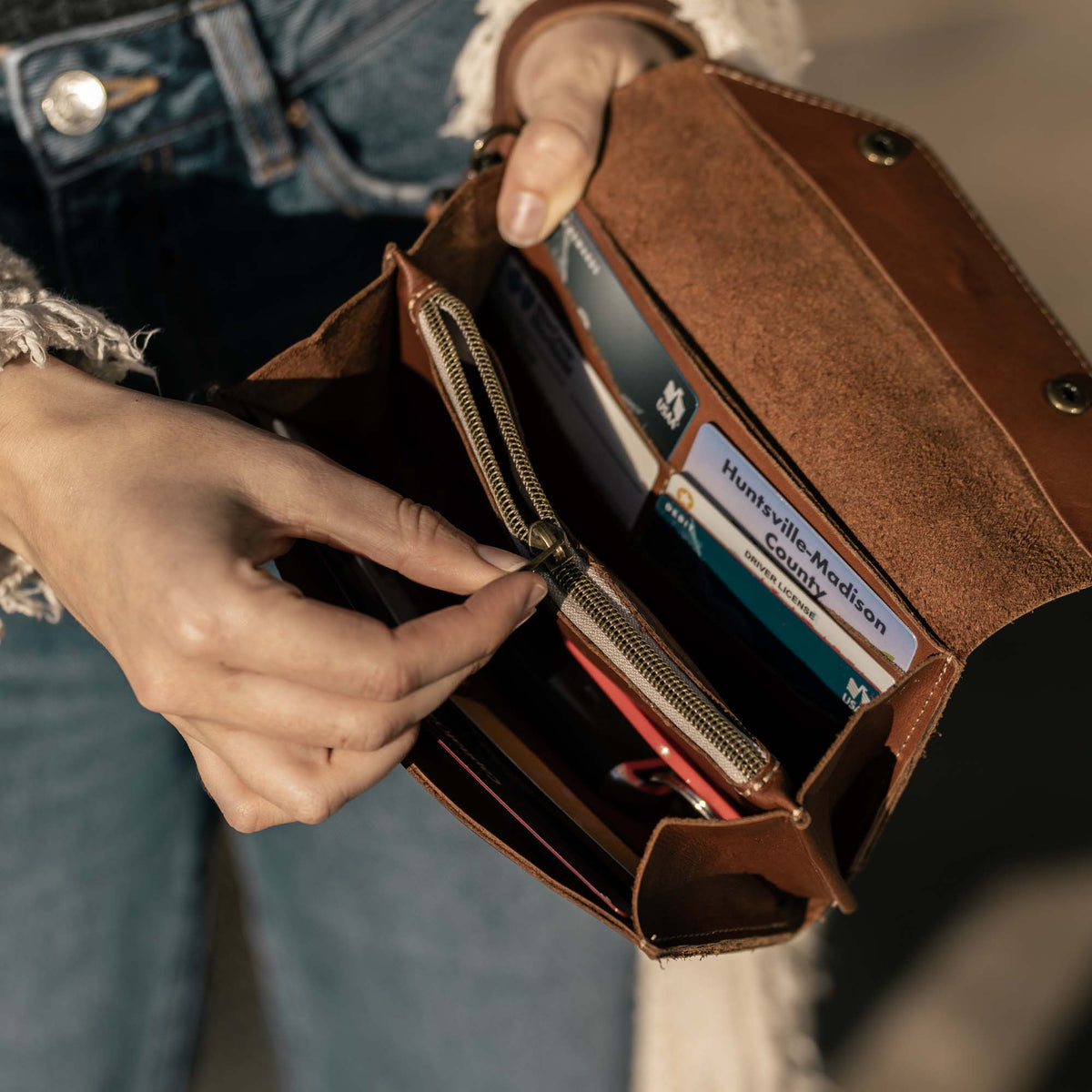 The Jackie O Personalized Leather Clutch Wallet with Wristlet - Holtz Leather