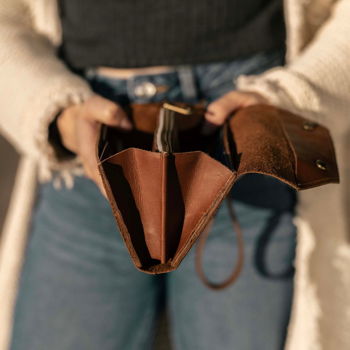 The Jackie O Personalized Leather Clutch Wallet with Wristlet - Holtz Leather