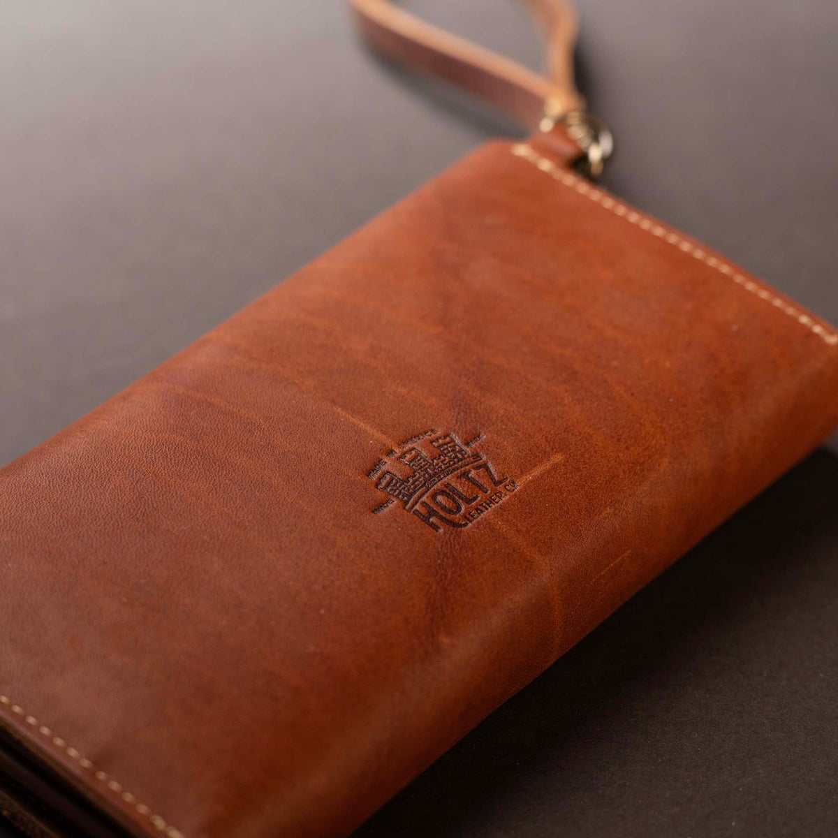 The Jackie O Personalized Leather Clutch Wallet with Wristlet - Holtz Leather