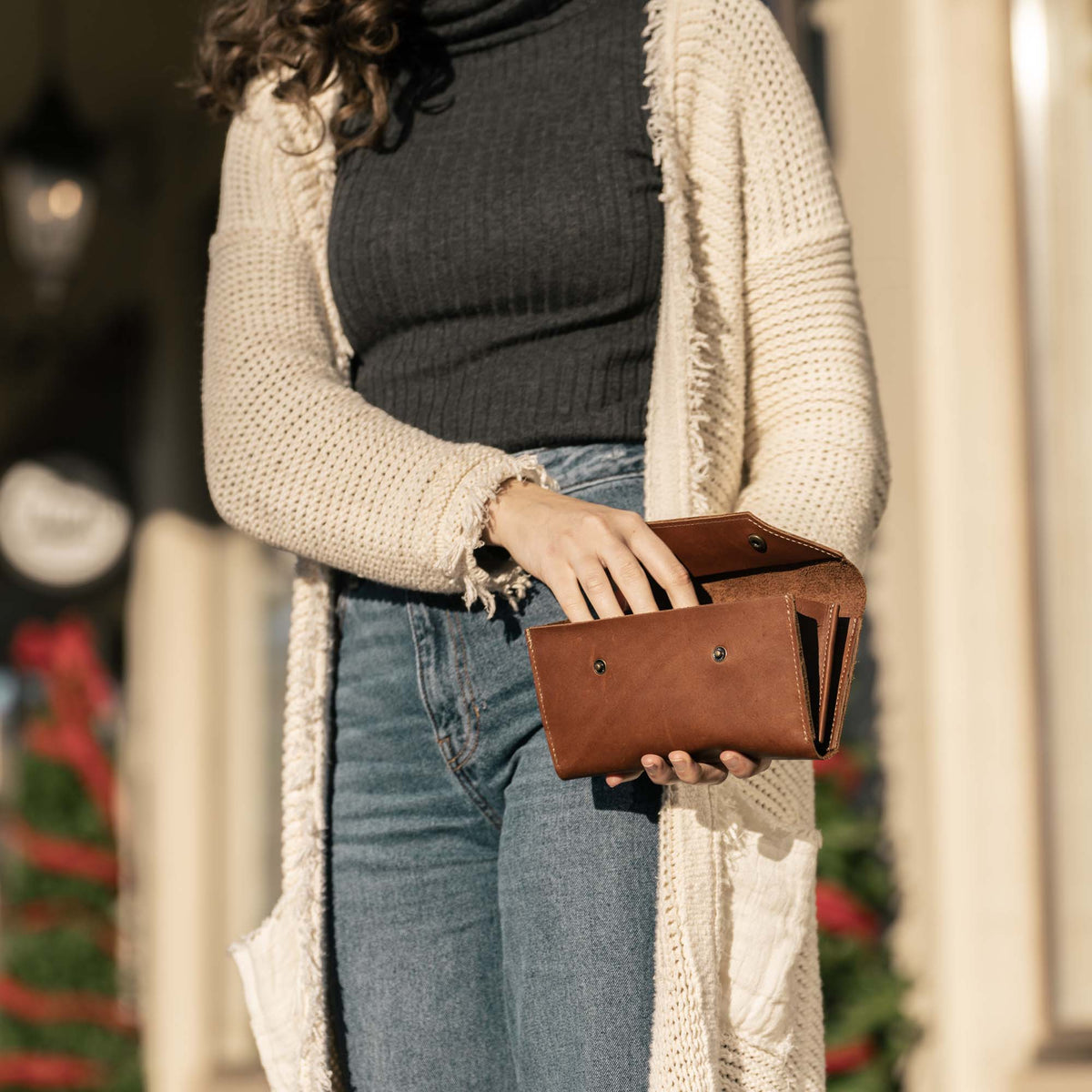 The Jackie O Personalized Leather Clutch Wallet with Wristlet - Holtz Leather