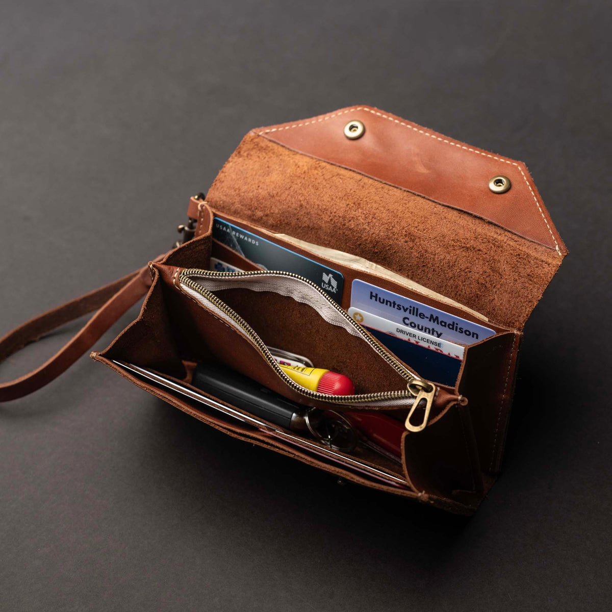 The Jackie O Personalized Leather Clutch Wallet with Wristlet - Holtz Leather