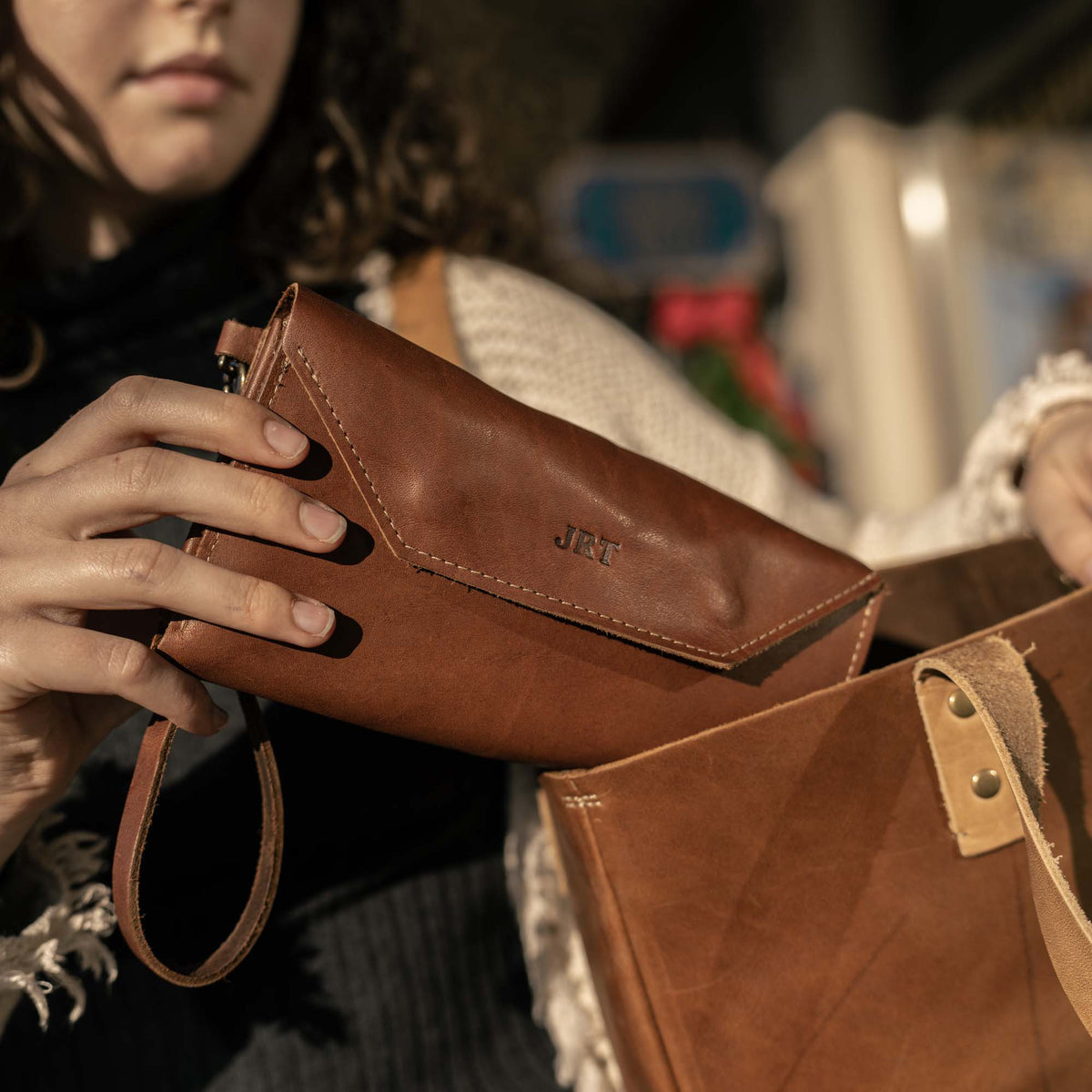 The Jackie O Personalized Leather Clutch Wallet with Wristlet - Holtz Leather