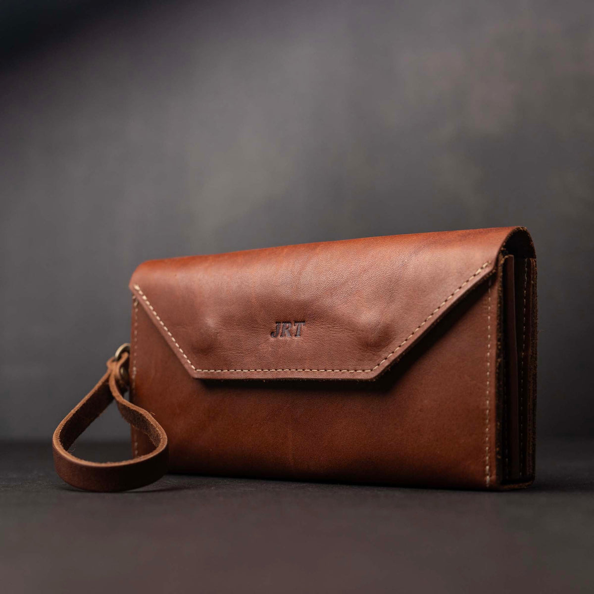 The Jackie O Personalized Leather Clutch Wallet with Wristlet - Holtz Leather