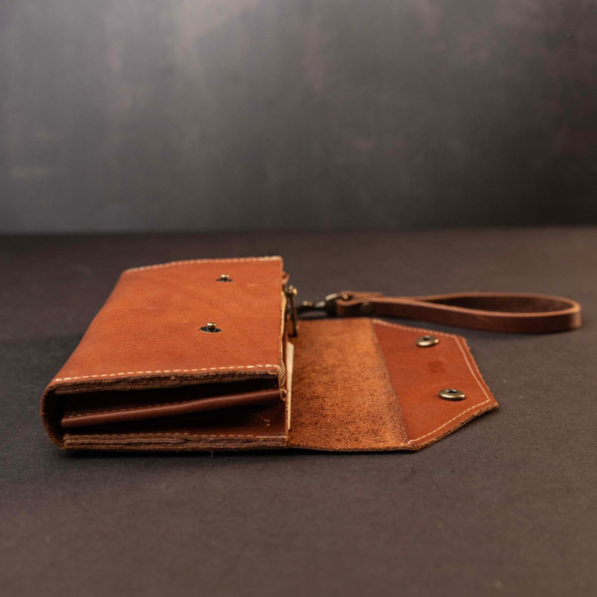 The Jackie O Personalized Leather Clutch Wallet with Wristlet - Holtz Leather