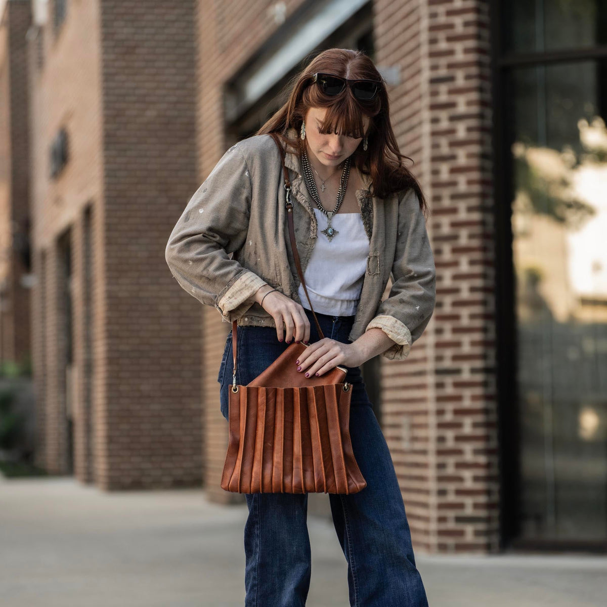 The Kiley Fine Leather Pleated Women's Crossbody Purse and Shoulder Bag - Holtz Leather