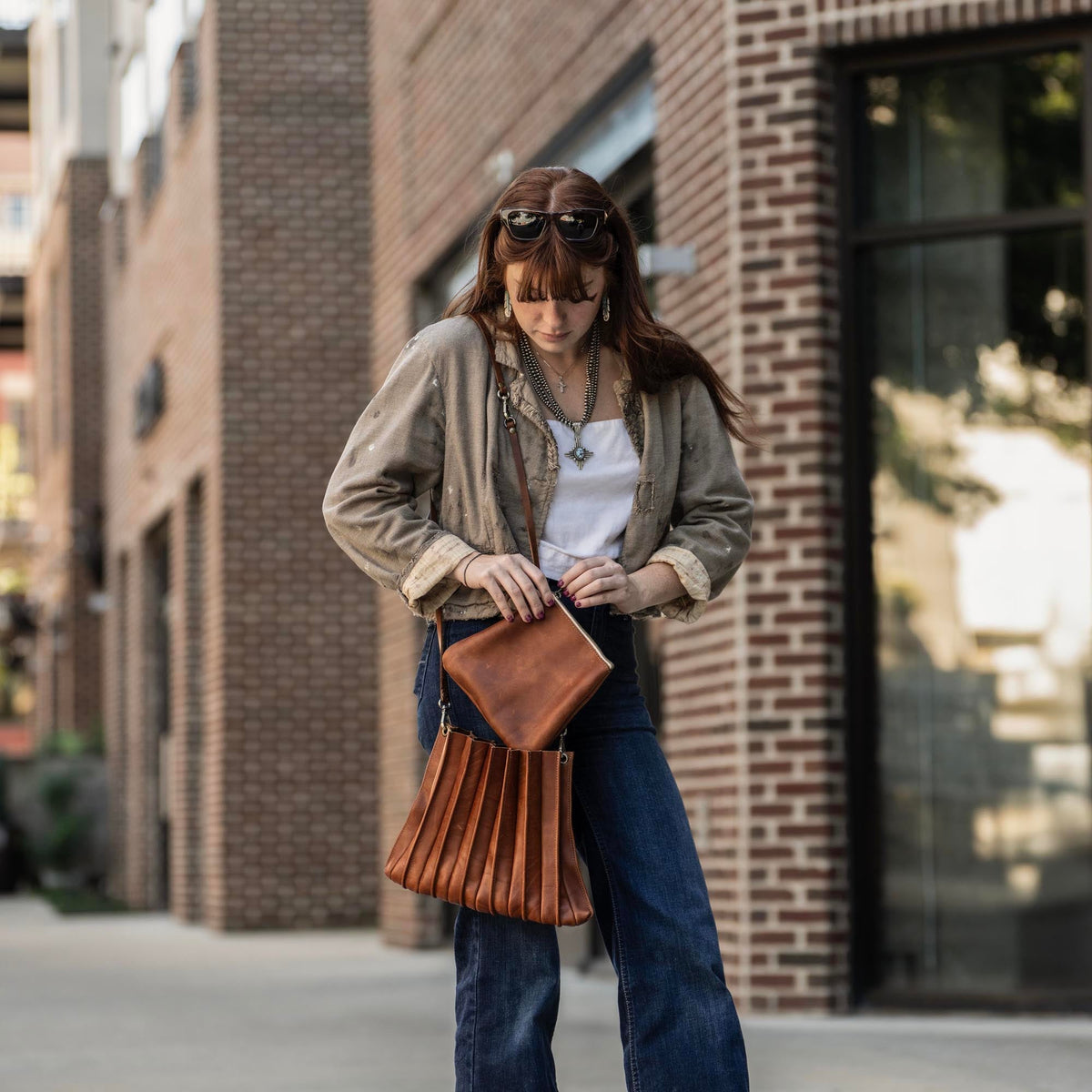 The Kiley Fine Leather Pleated Women's Crossbody Purse and Shoulder Bag - Holtz Leather
