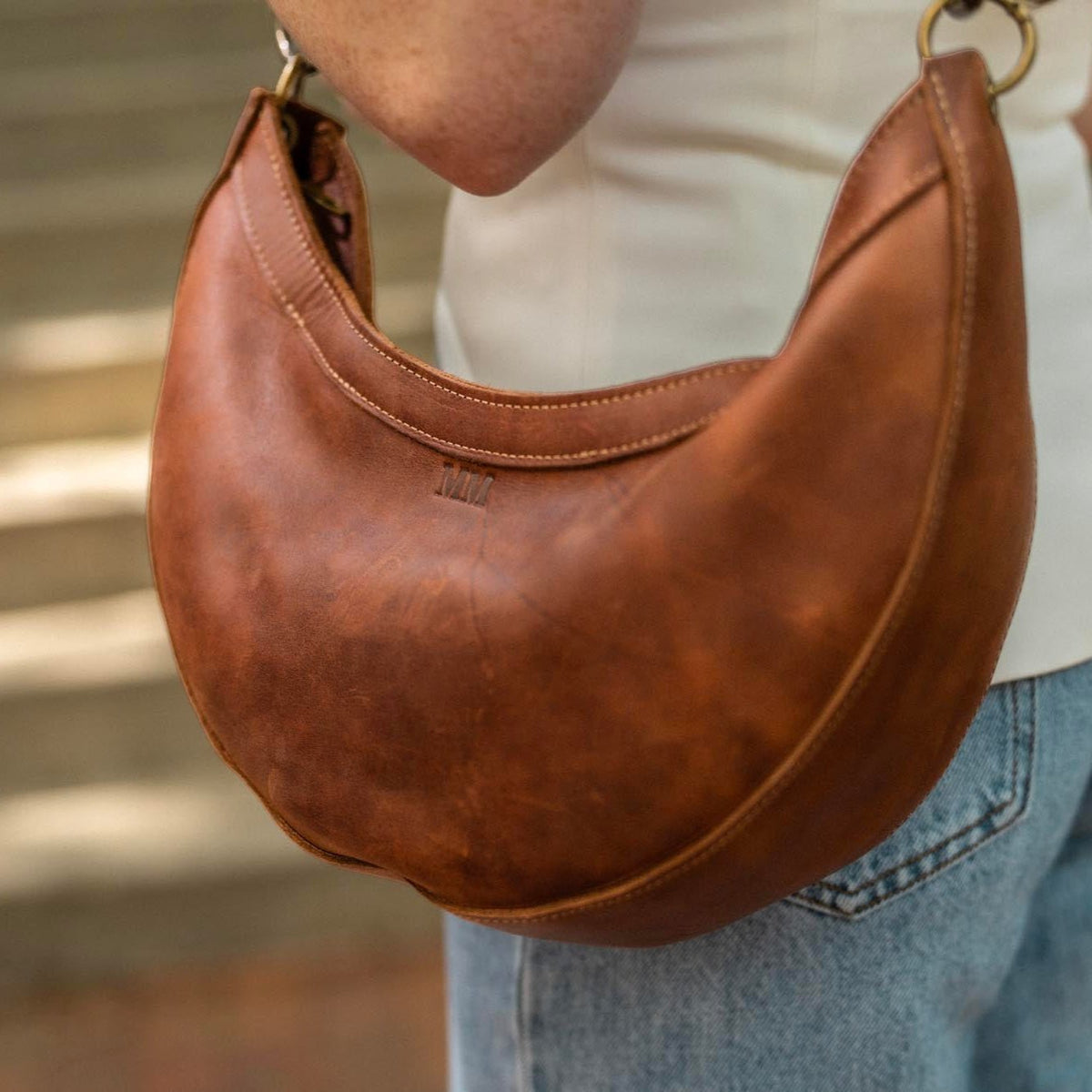The Luna Fine Leather Crescent Shoulder Bag Purse - Holtz Leather
