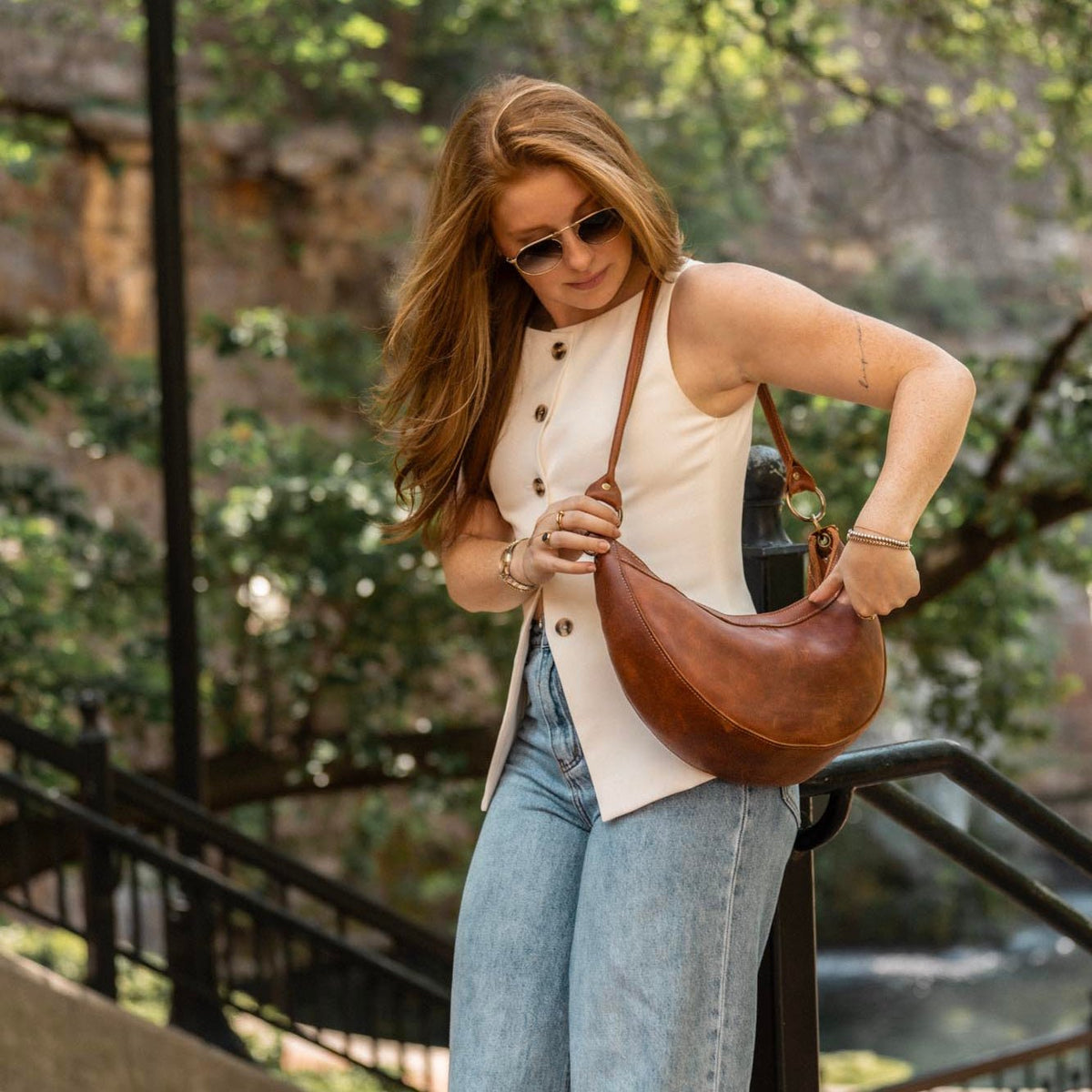 The Luna Fine Leather Crescent Shoulder Bag Purse - Holtz Leather