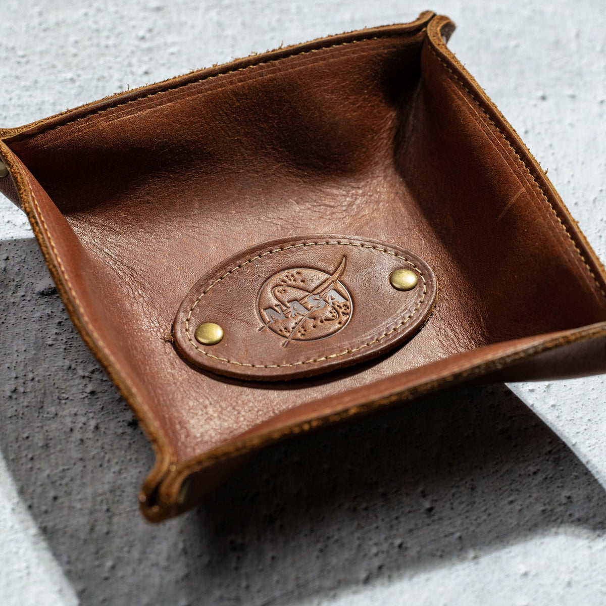 The Nasa Monticello Fine Leather Personalized Desk Valet Caddy Tray for Dresser or Office Gift - Holtz Leather