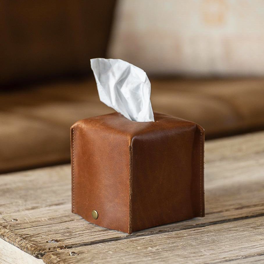 Your Logo + Our Leather - Fine Leather Tissue Box Cover - Custom Logo and Corporate Gifting - Holtz Leather