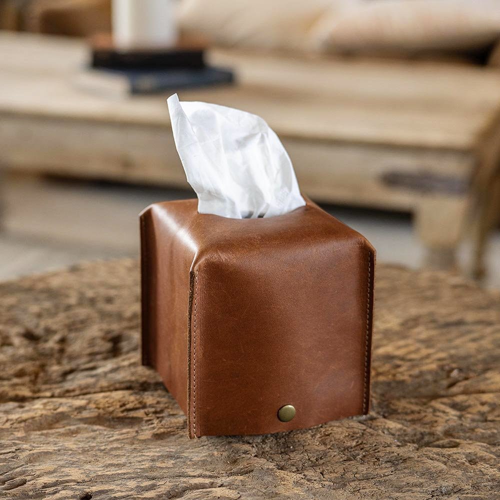 Your Logo + Our Leather - Fine Leather Tissue Box Cover - Custom Logo and Corporate Gifting - Holtz Leather