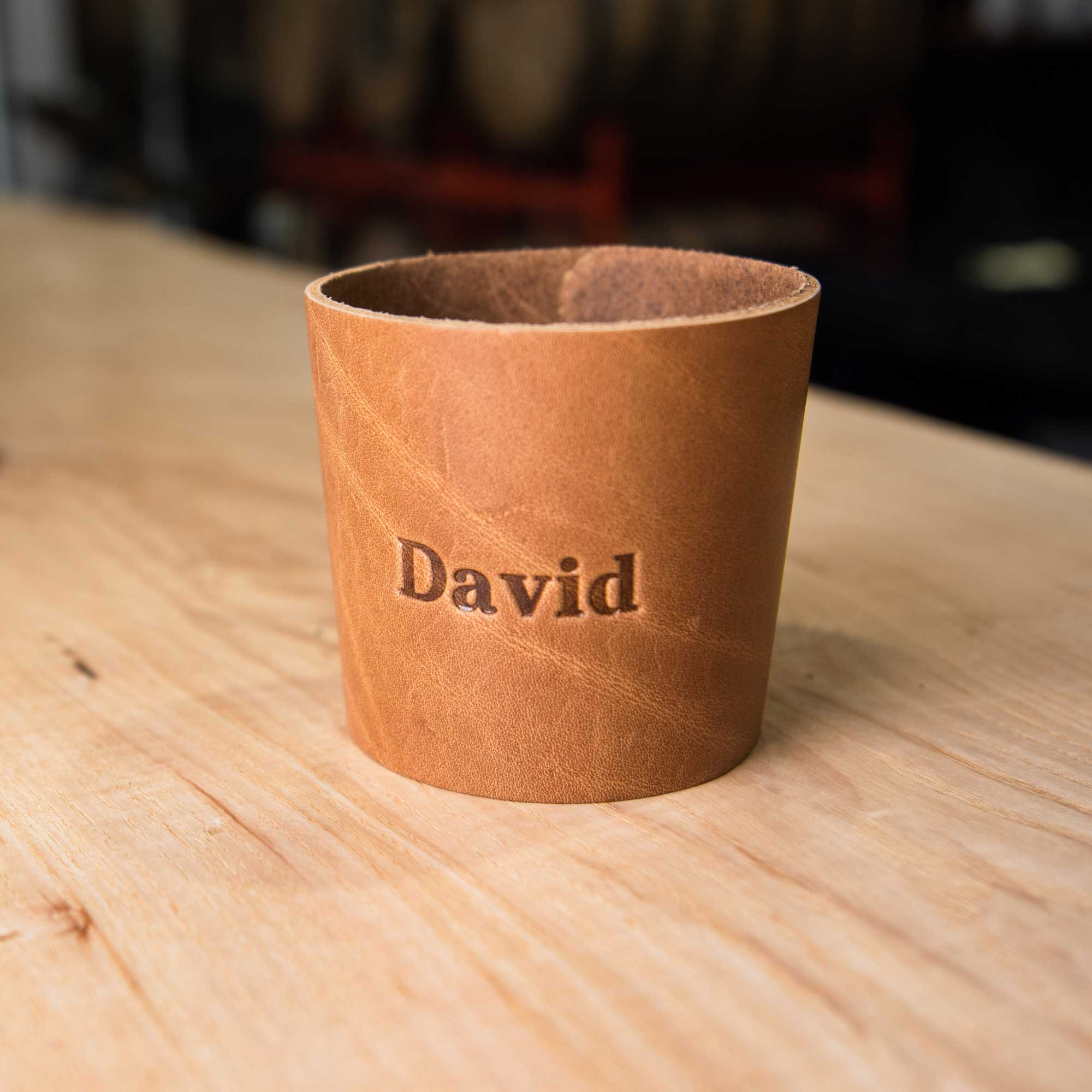 Your Logo + Our Leather - Lumberjack Coffee Cup Sleeve Corporate - Custom Logo and Corporate Gifting - Holtz Leather