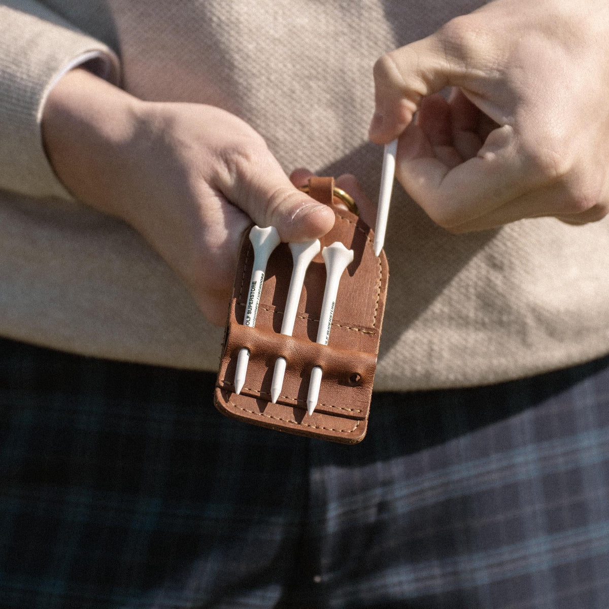 Your Logo + Our Leather - Personalized Fine Leather Golf Bag Tag and Tee Holder - Custom Logo and Corporate Gifting - Holtz Leather