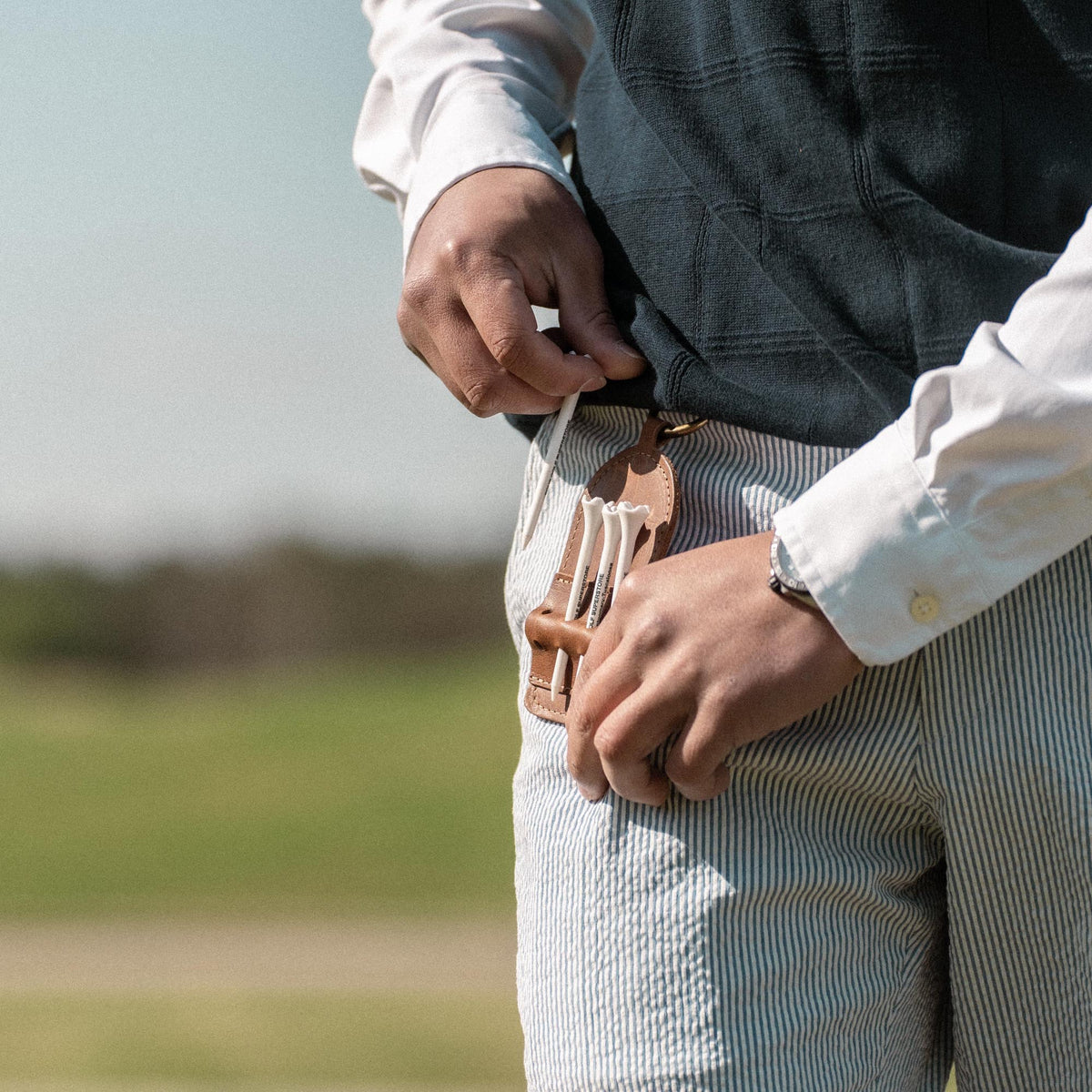 Your Logo + Our Leather - Personalized Fine Leather Golf Bag Tag and Tee Holder - Custom Logo and Corporate Gifting - Holtz Leather