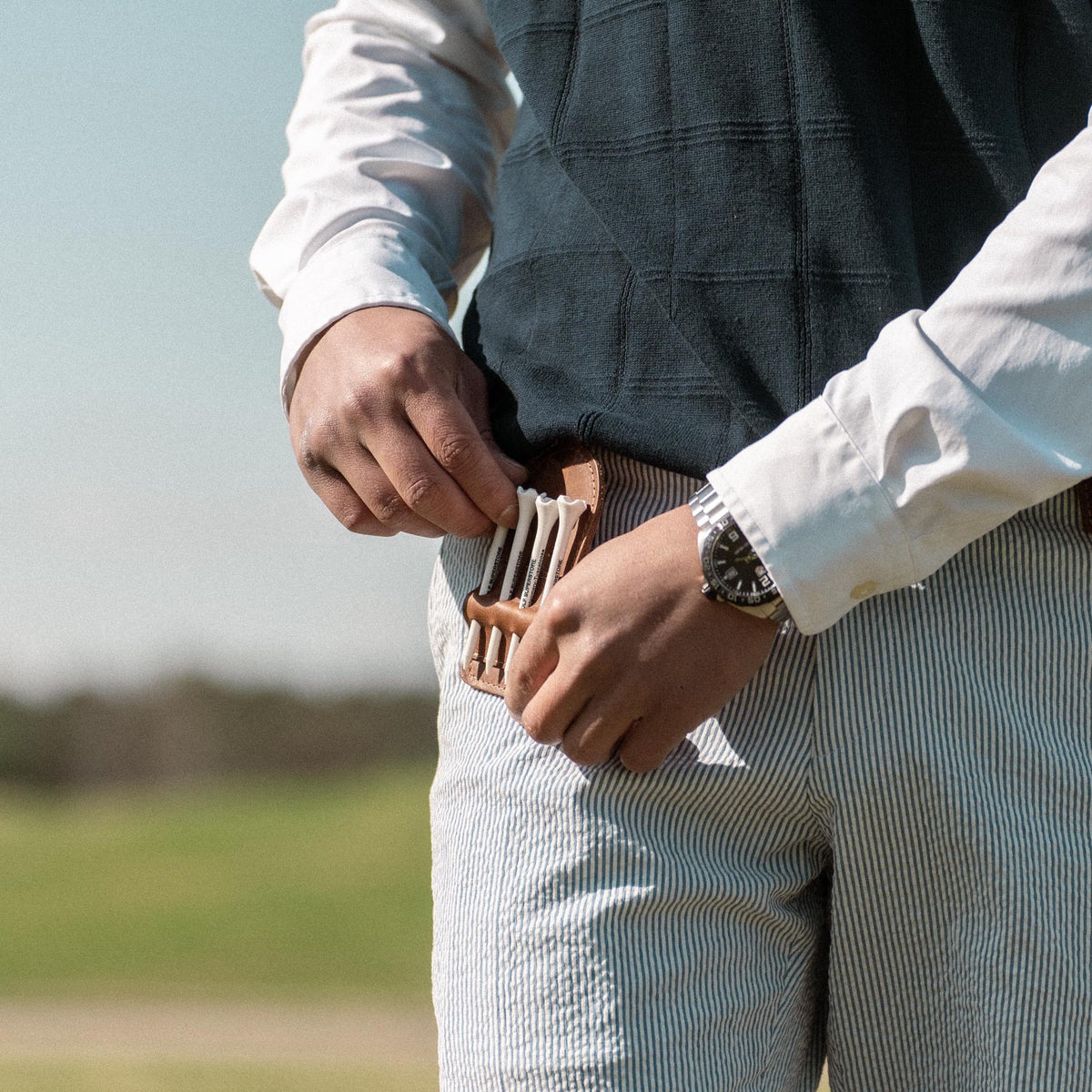 Your Logo + Our Leather - Personalized Fine Leather Golf Bag Tag and Tee Holder - Custom Logo and Corporate Gifting - Holtz Leather