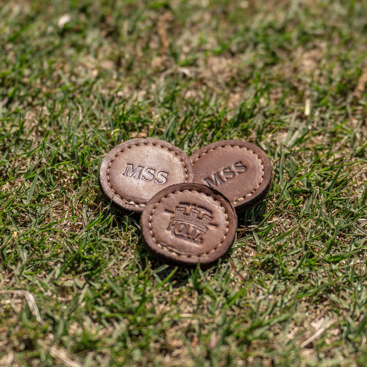Your Logo + Our Leather - Personalized Fine Leather Golf Ball Markers - Set of 3 - Custom Logo and Corporate Gifting - Holtz Leather