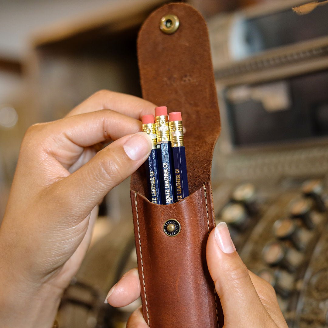 Your Logo + Our Leather - Personalized Fine Leather Pencil Sleeve - Custom Logo and Corporate Gifting - Holtz Leather