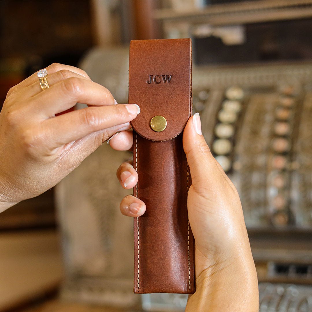 Your Logo + Our Leather - Personalized Fine Leather Pencil Sleeve - Custom Logo and Corporate Gifting - Holtz Leather