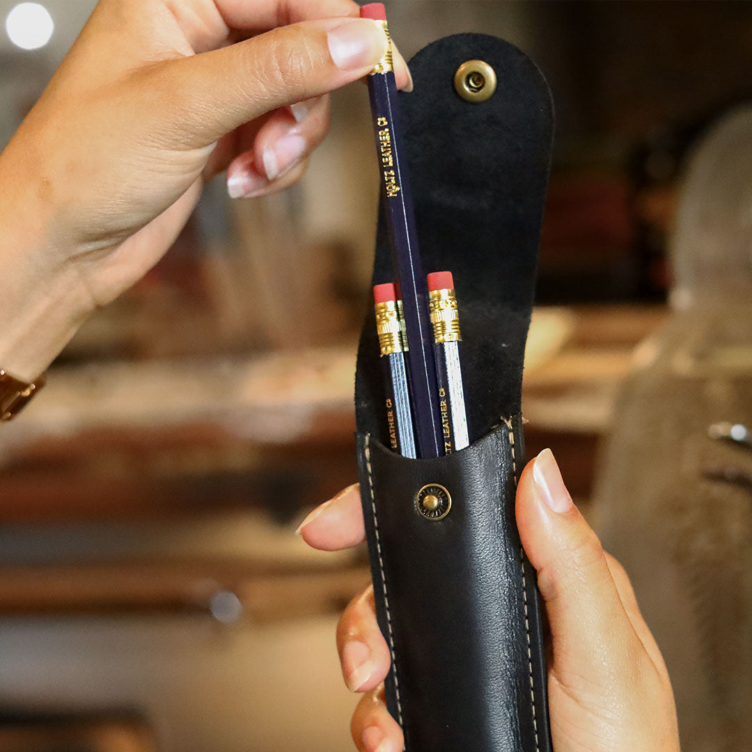 Your Logo + Our Leather - Personalized Fine Leather Pencil Sleeve - Custom Logo and Corporate Gifting