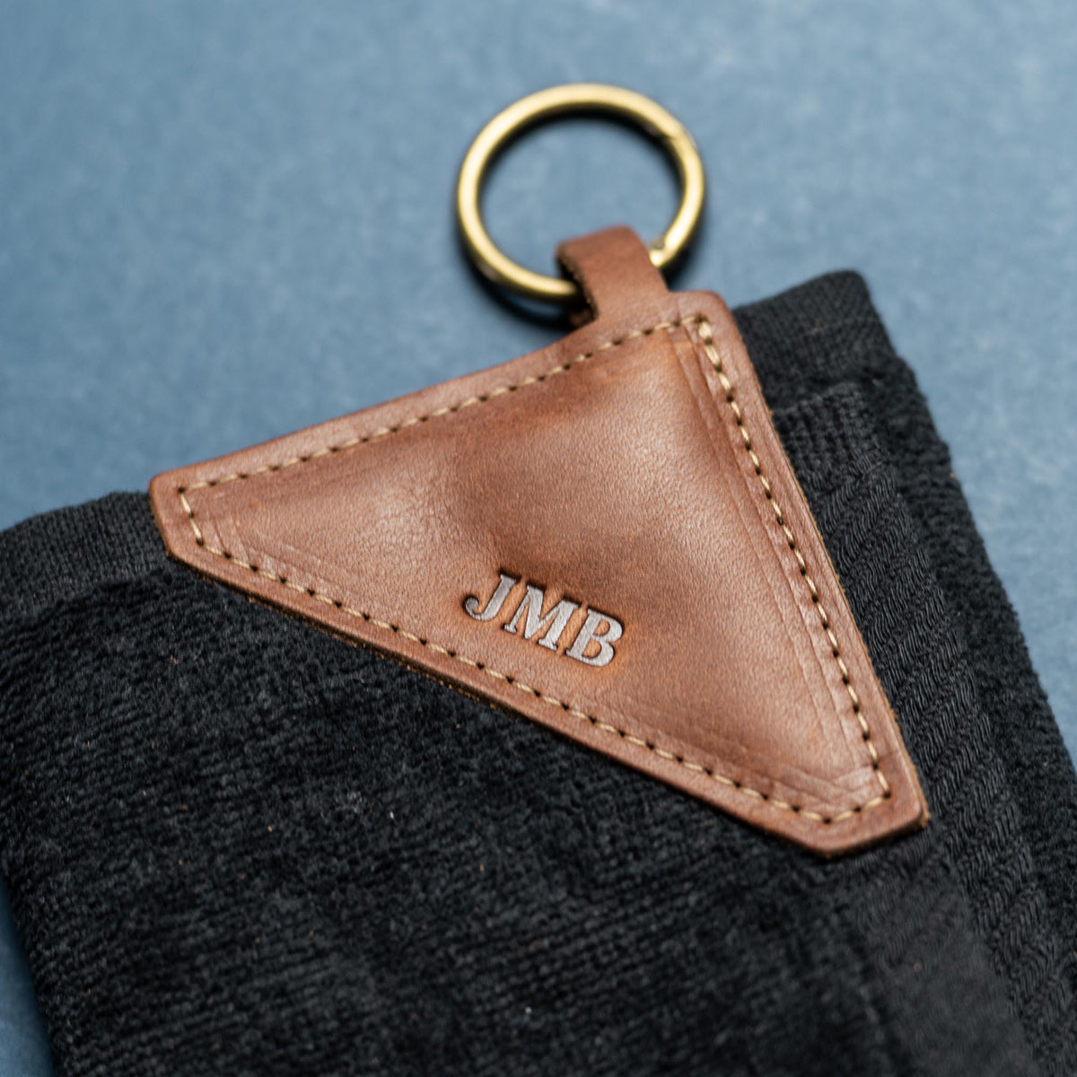 Your Logo + Our Leather - Personalized Fine Leather Tabbed Golf Towel with Magnet & Carabiner - Custom Logo and Corporate Gifting - Holtz Leather