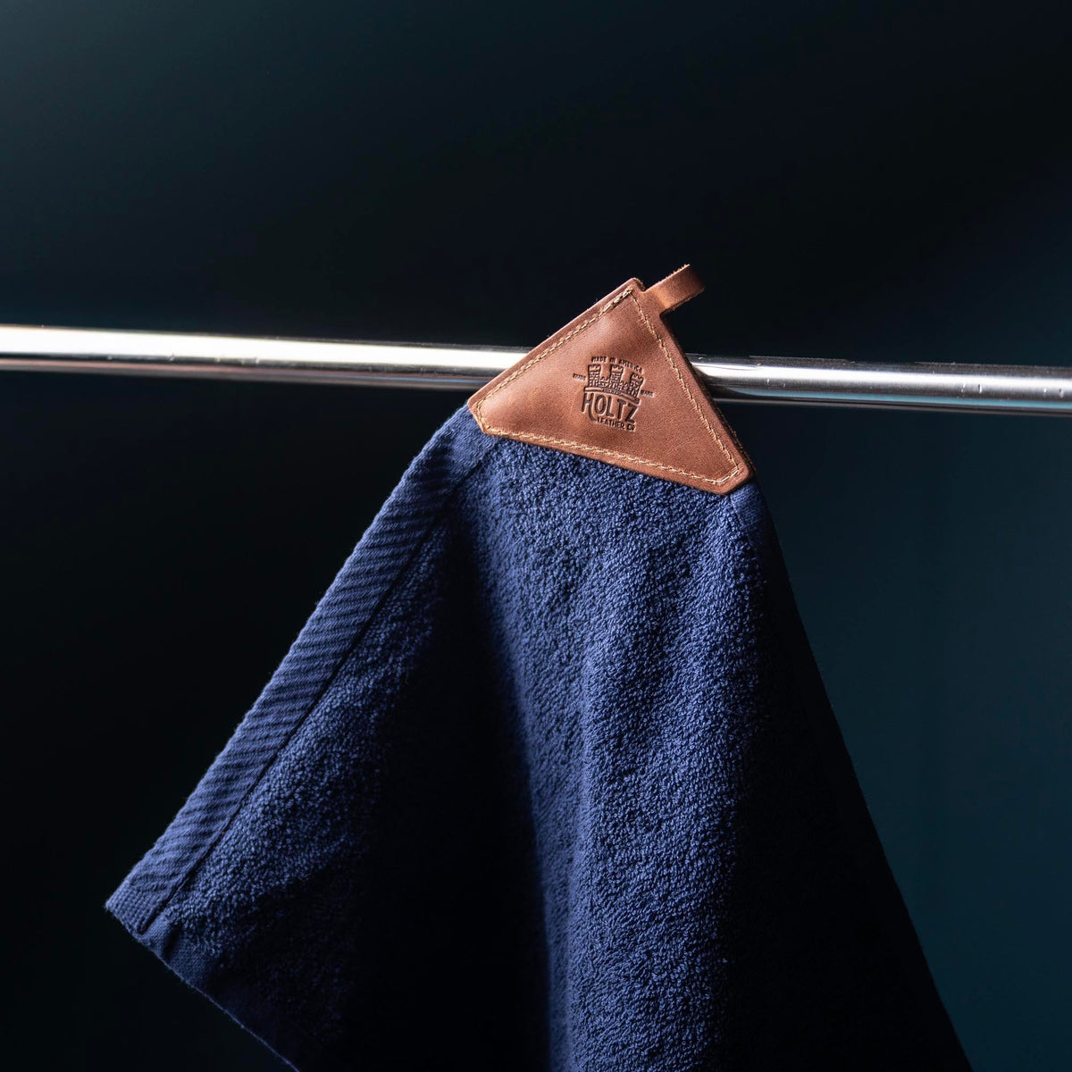 Your Logo + Our Leather - Personalized Fine Leather Tabbed Golf Towel with Magnet & Carabiner - Custom Logo and Corporate Gifting - Holtz Leather