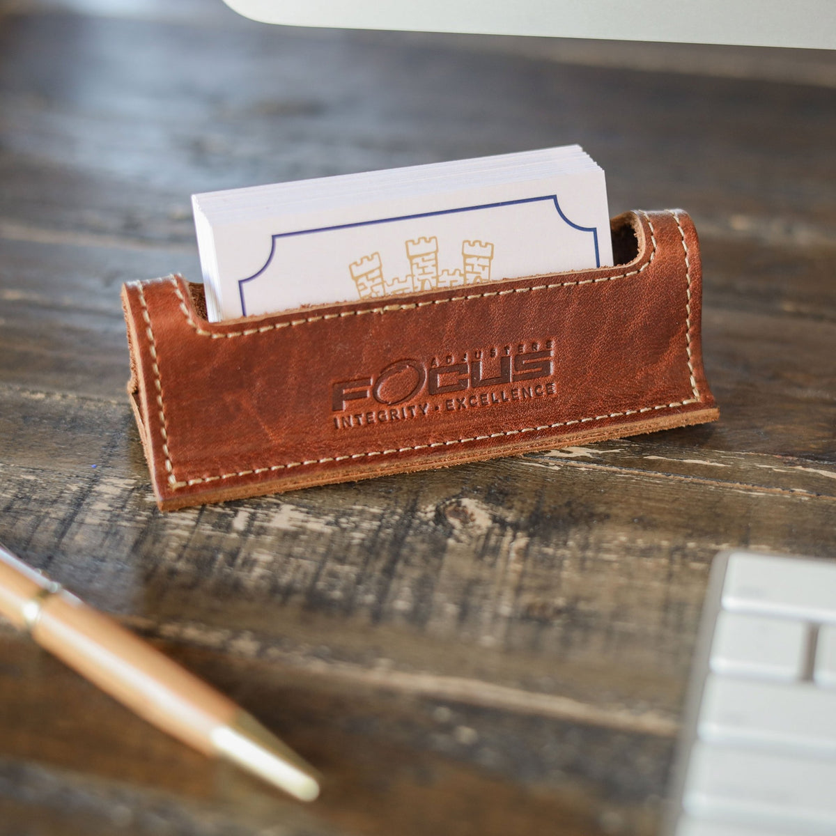 Your Logo + Our Leather - The Ambassador Personalized Fine Leather Business Card Holder - Custom Logo and Corporate Gifting - Holtz Leather