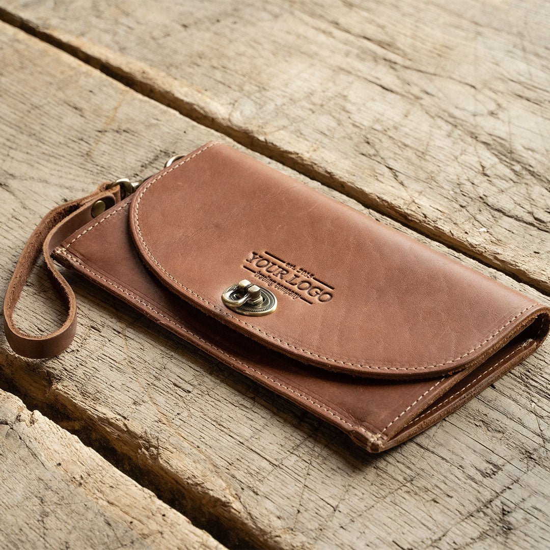 Your Logo + Our Leather - The Betty Jean Women’s Fine Leather Envelope Clutch Pocketbook Wallet - Custom Logo + Corporate Gifting - Holtz Leather